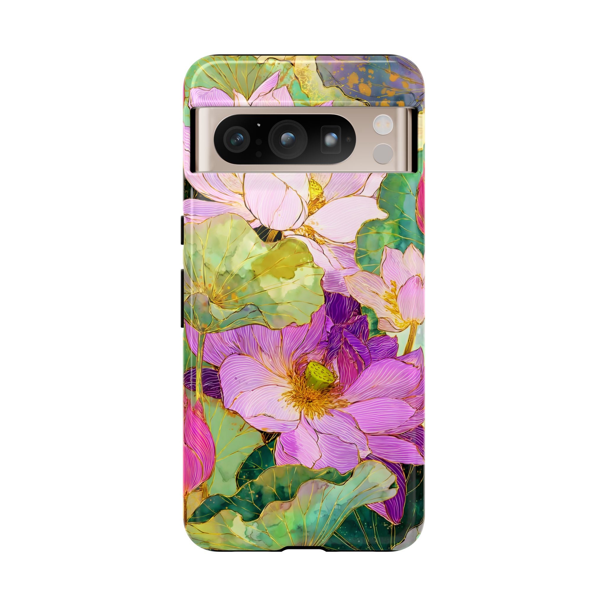 Floral Watercolor Tough Google Pixel Phone Case | Pink Lotus Garden Protective Cover