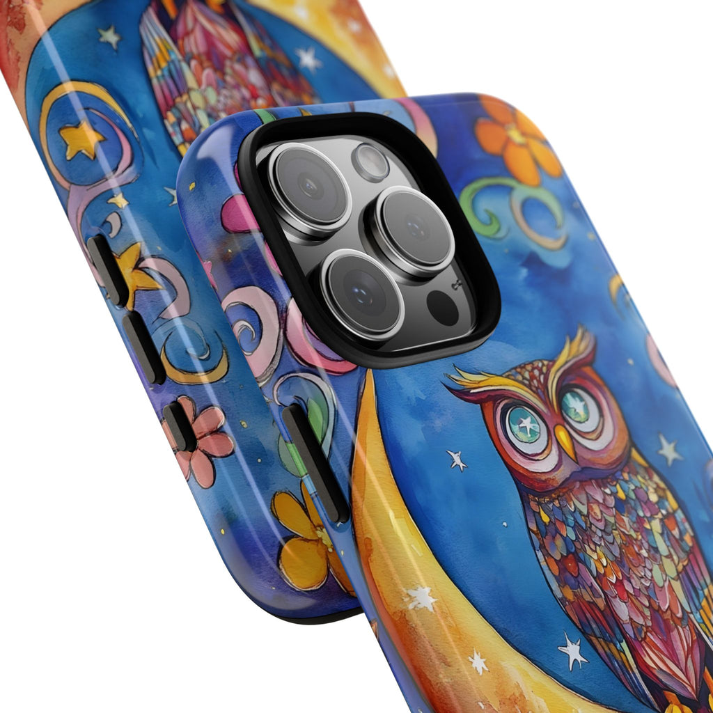 Owl on Crescent Moon iPhone Case — Colourful Whimsical Night Sky Design
