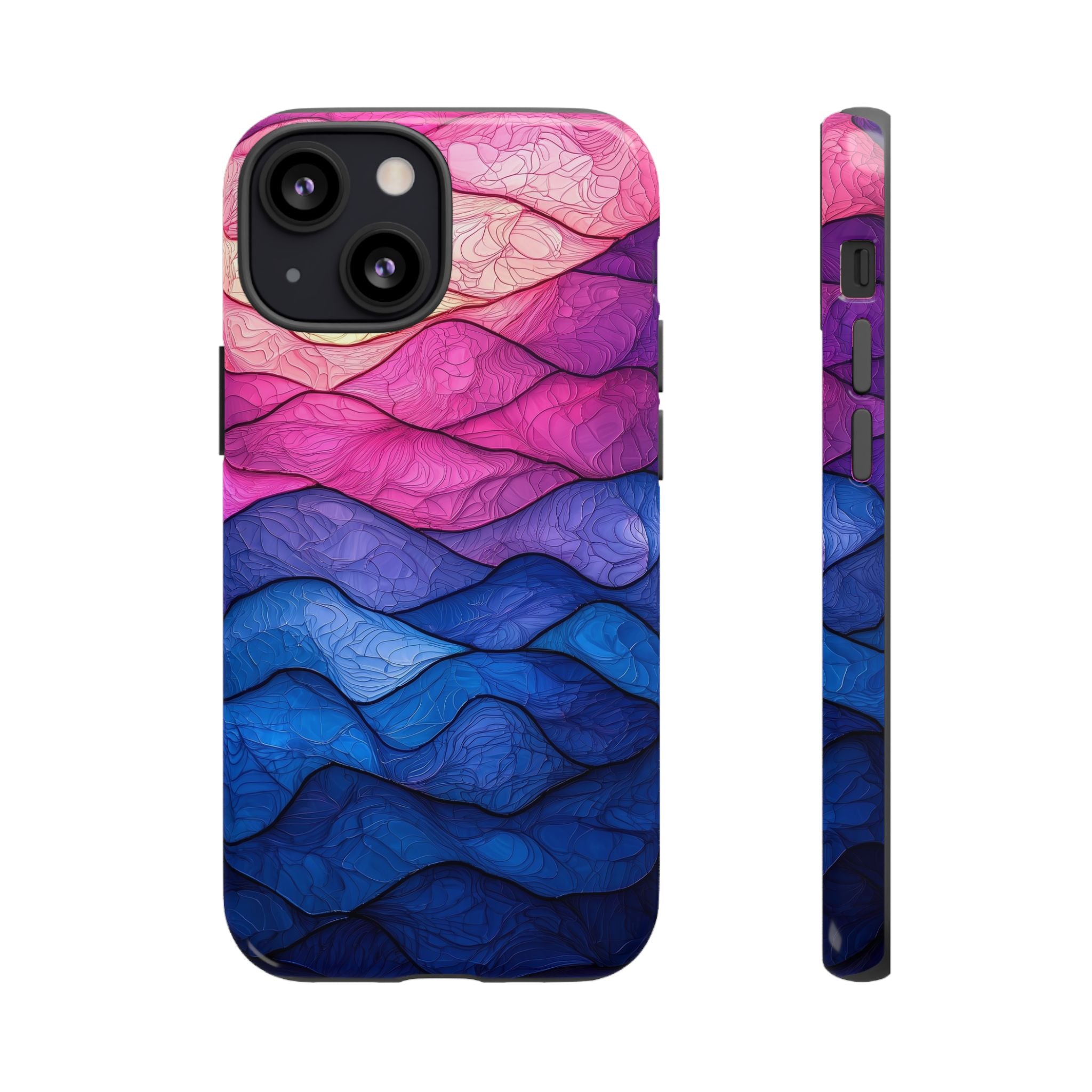 Abstract Ocean Waves iPhone Case — Pink & Blue Gradient Tough Case