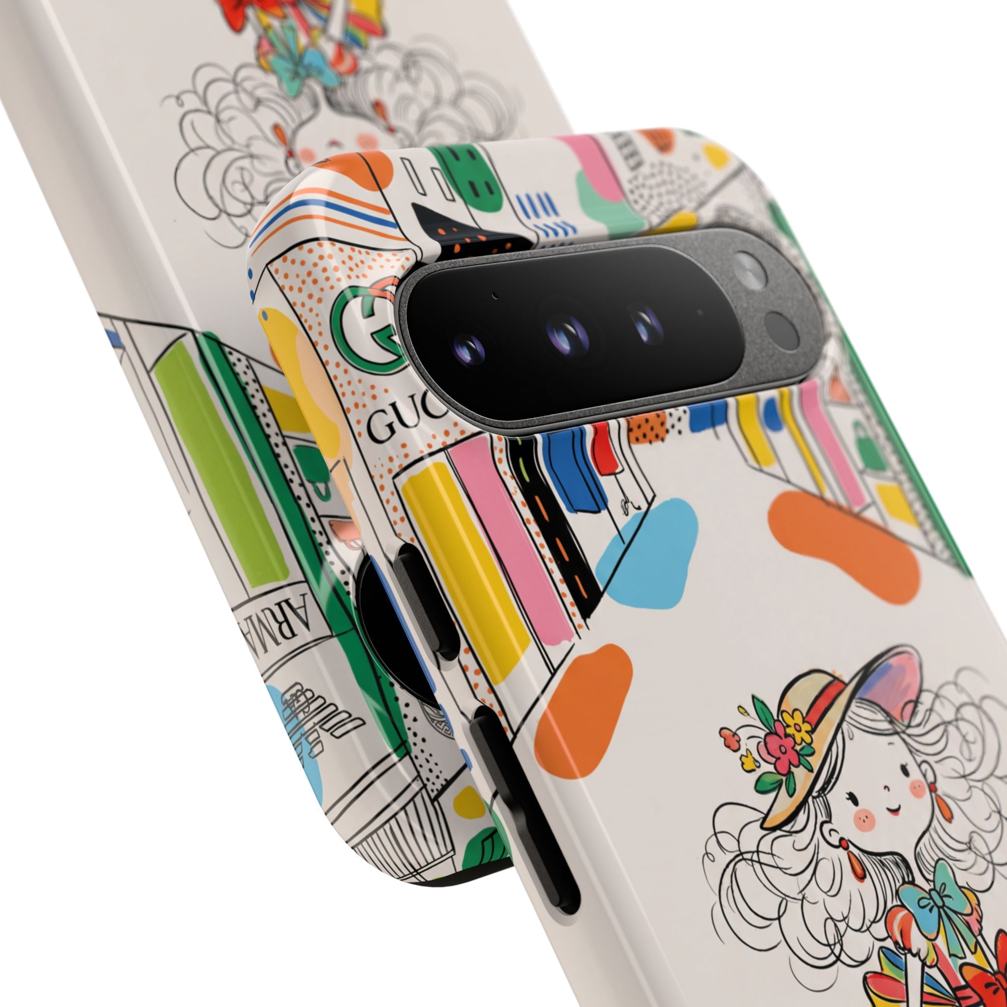 Cute Fashion Girl Google Pixel Phone Case | Colourful Shopping Street Design