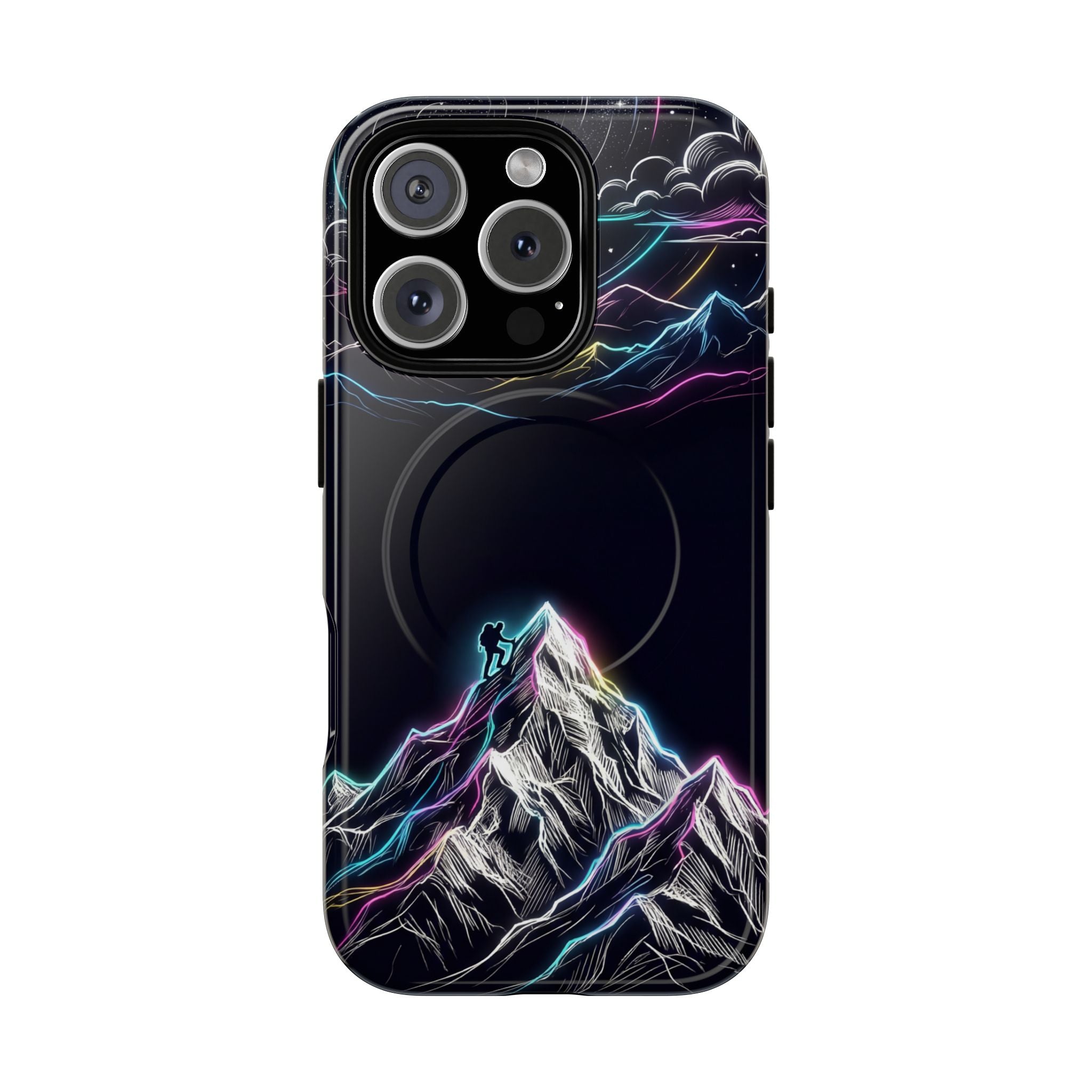 Mount Everest Neon MagSafe iPhone Case | Dark Cosmic Climber Protective Cover