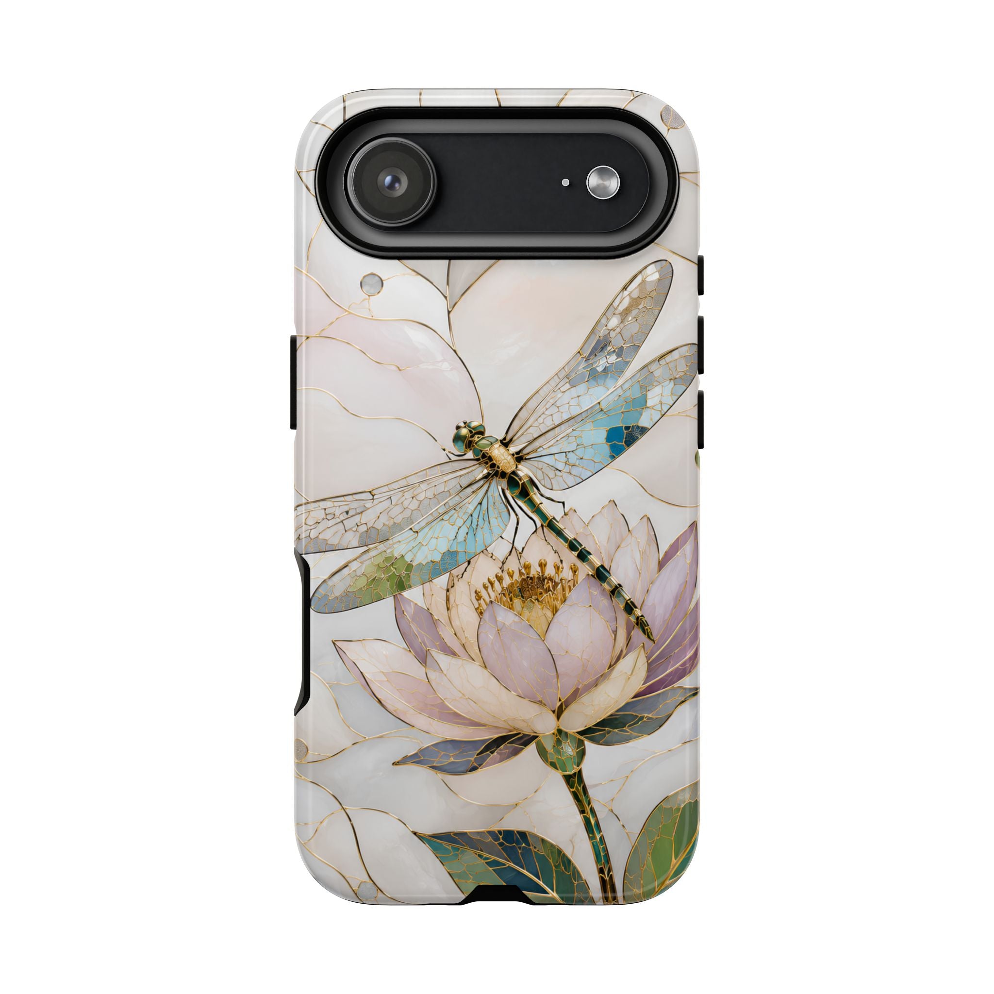 Dragonfly Lotus iPhone Case | Stained Glass Floral Phone Case