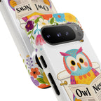 Owl News Floral Google Pixel Phone Case | Cute Owl Reading Newspaper on Toilet