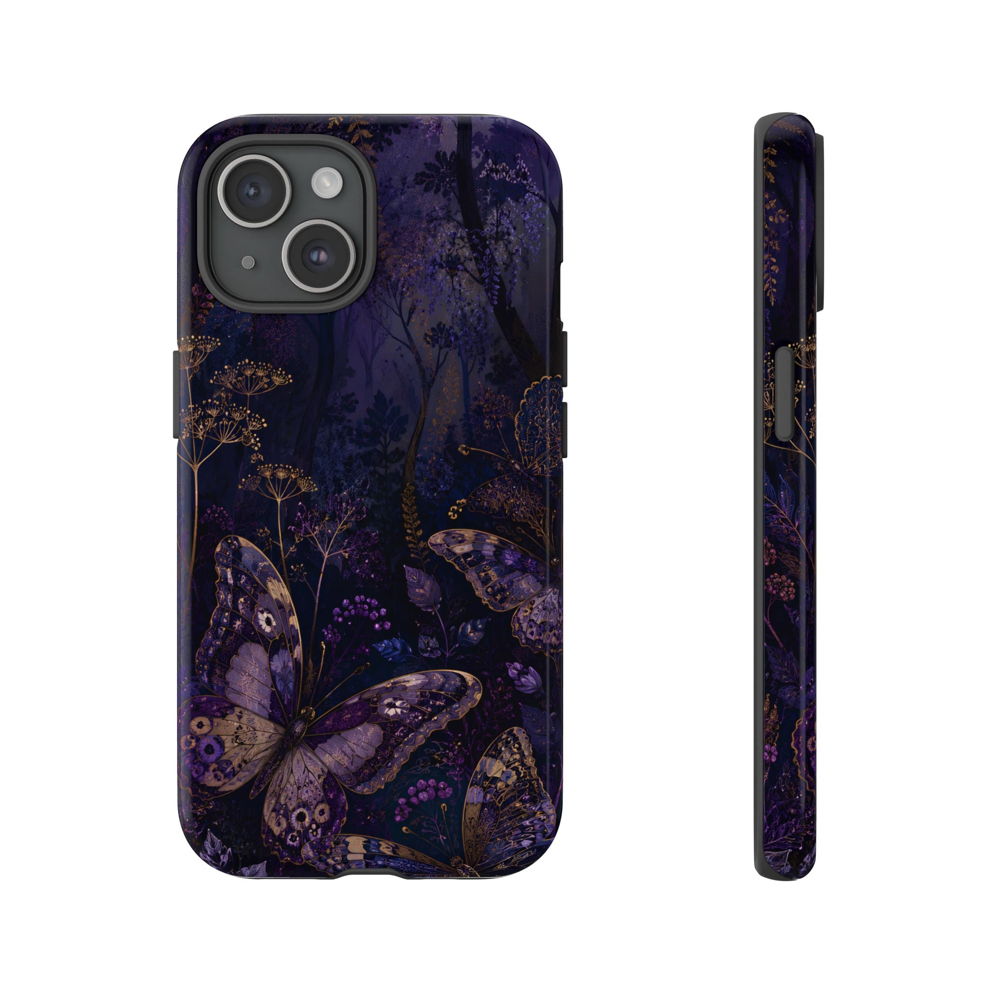 Purple Night Butterflies iPhone case | Moody Purple Floral Cover