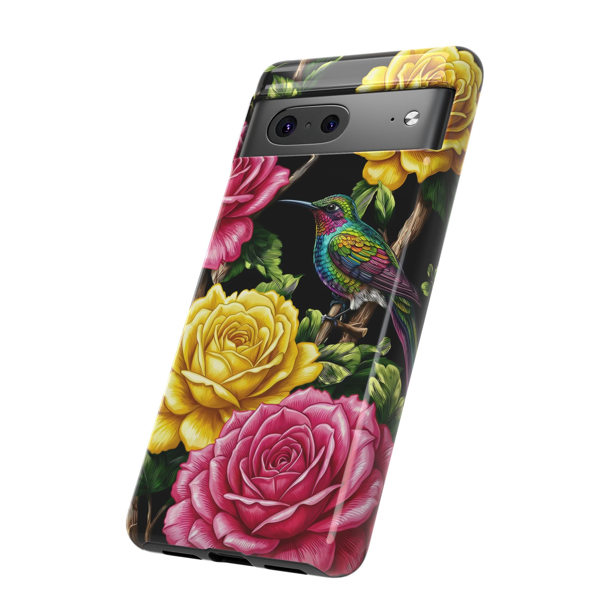 Floral Hummingbird Tough Google Pixel Phone Case | Vibrant Rose & Yellow Garden Protection