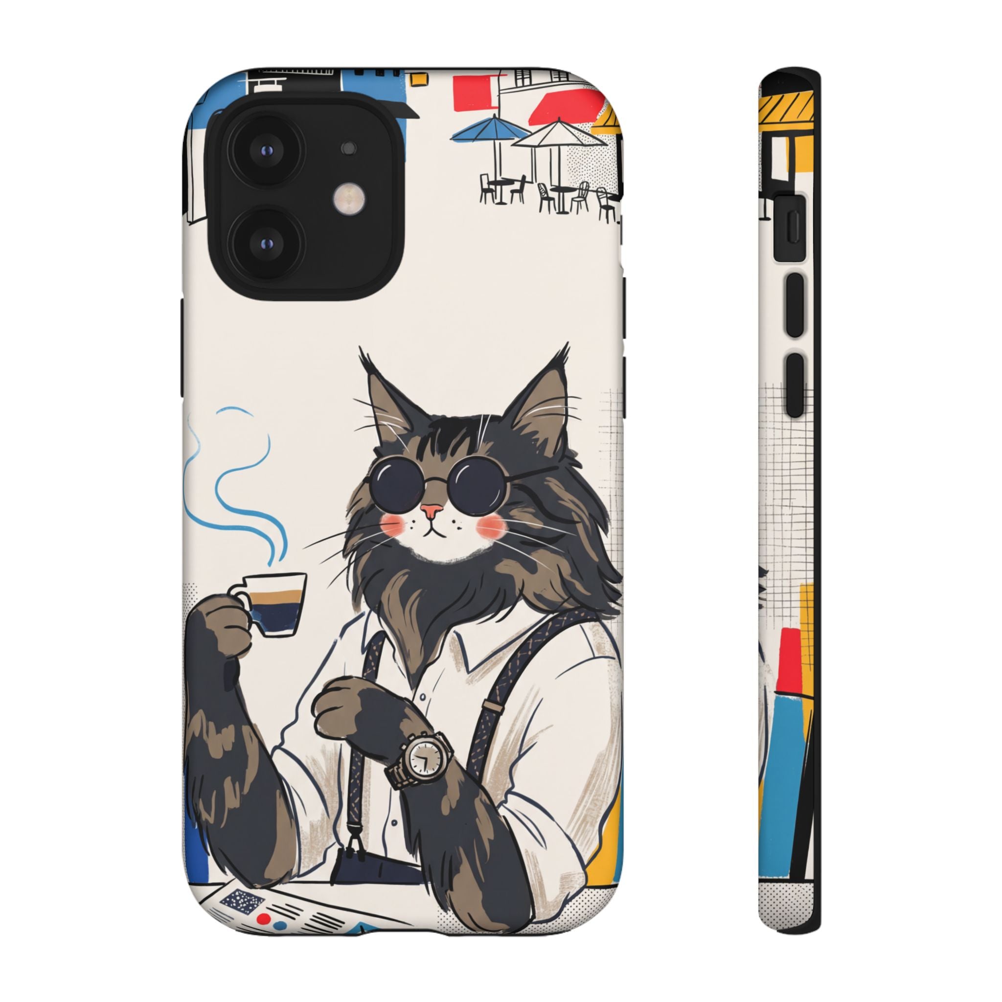 Cat Barista iPhone Case | Cool Cat in Sunglasses Coffee Shop Design