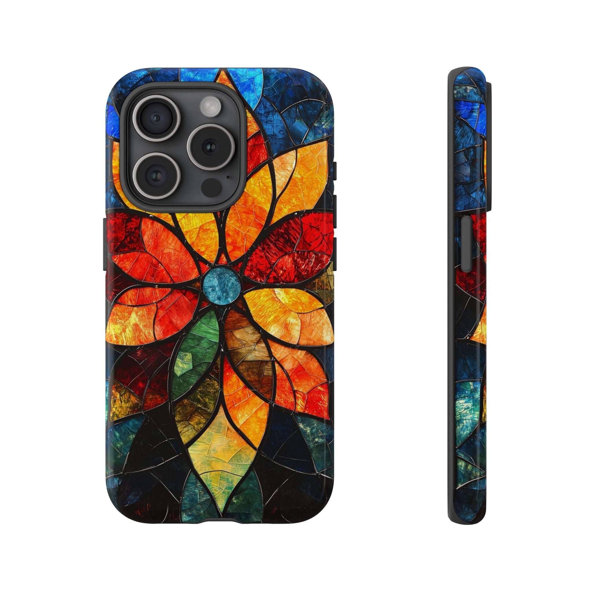 Stained Glass Flower iPhone Case — Colorful Mosaic Protective Cover