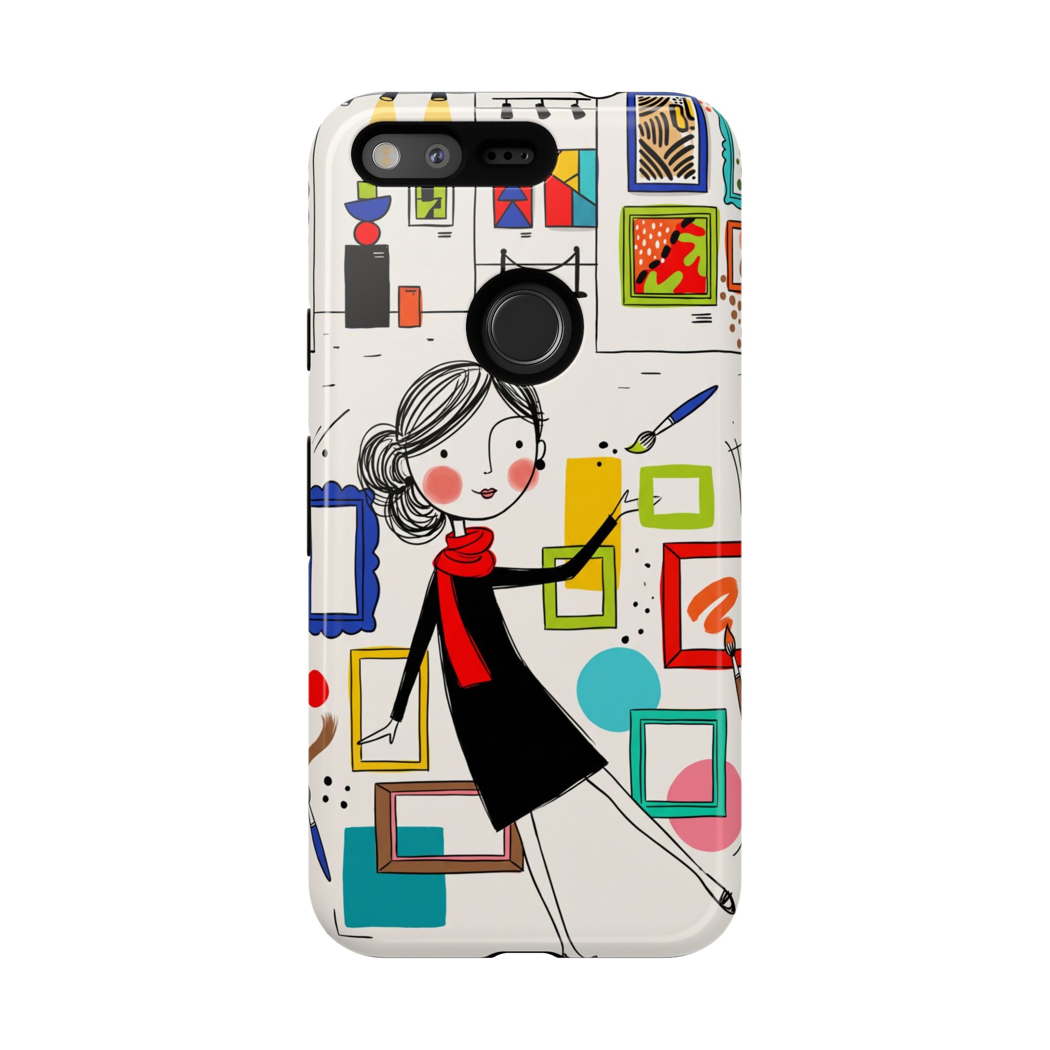 Art Gallery Illustration Google Pixel Phone Case | Cute Woman with Frames Design