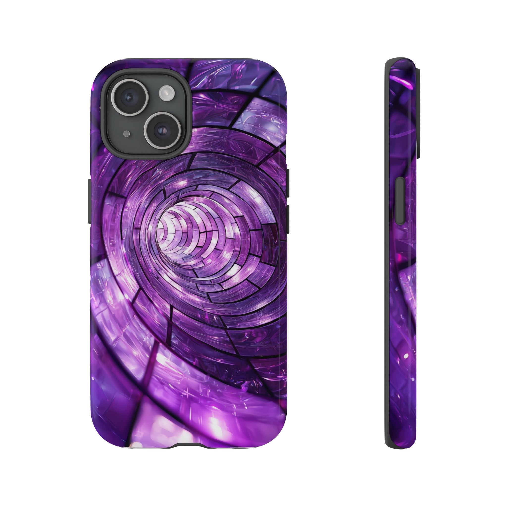 Purple Vortex Tough iPhone Case — Abstract Spiral Protective Cover