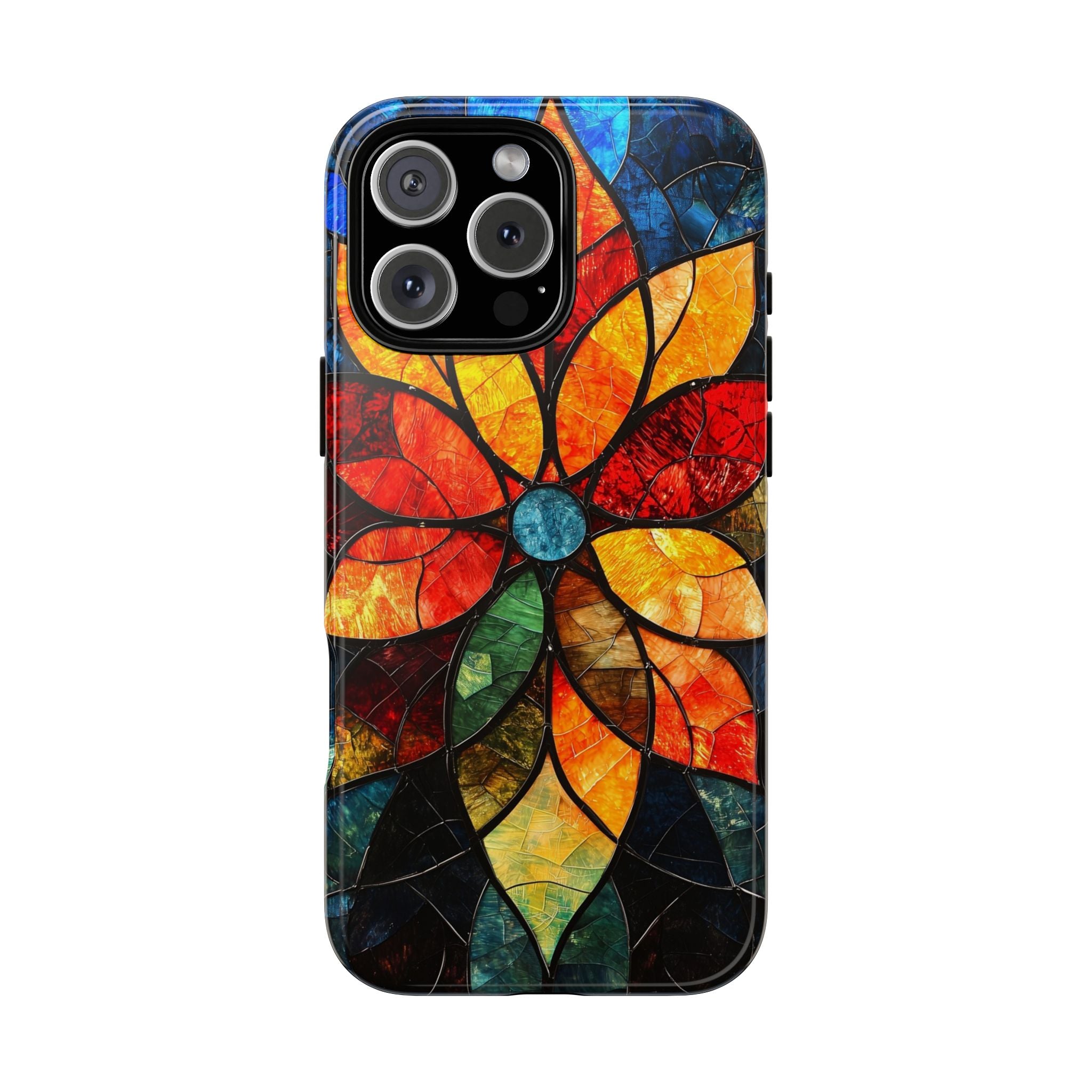 Stained Glass Flower iPhone Case — Colorful Mosaic Protective Cover