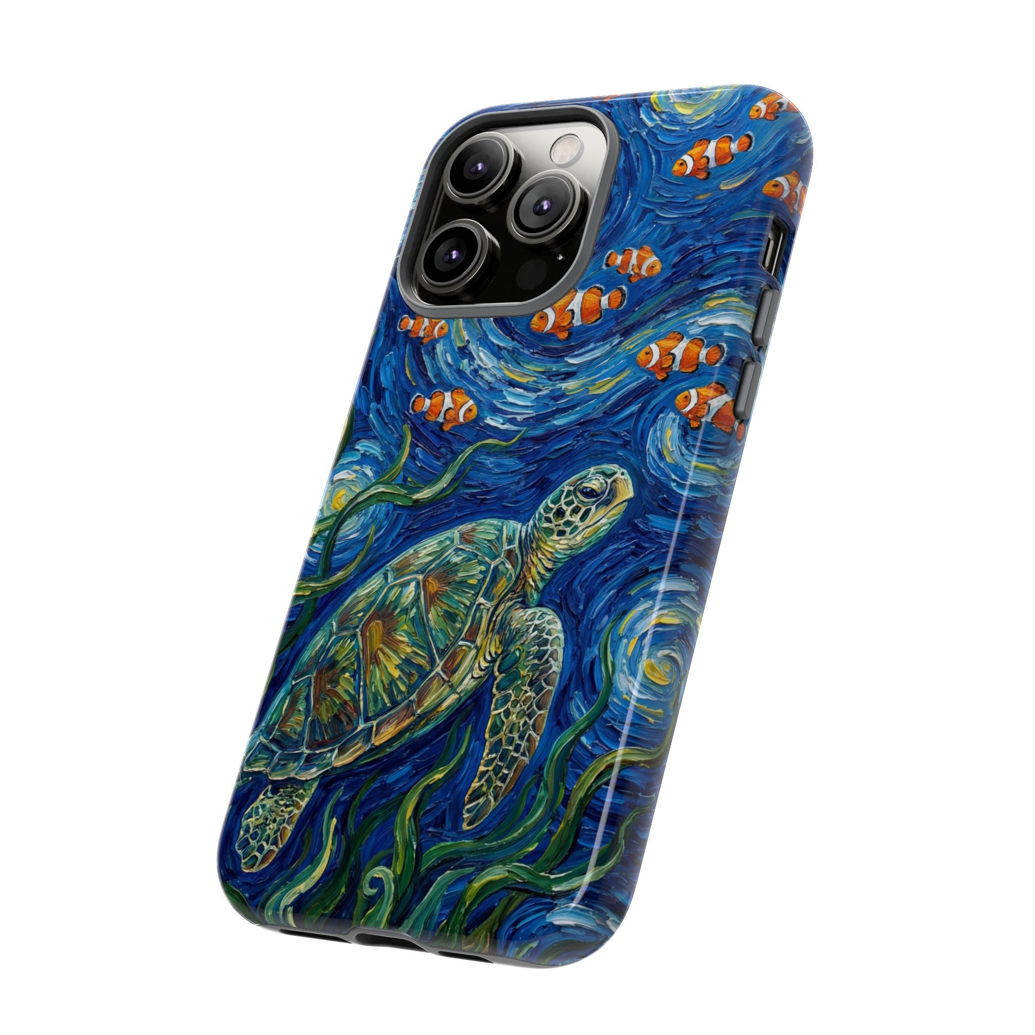 Sea Turtle & Clownfish Tough iPhone Case | Van Gogh Style Ocean Art