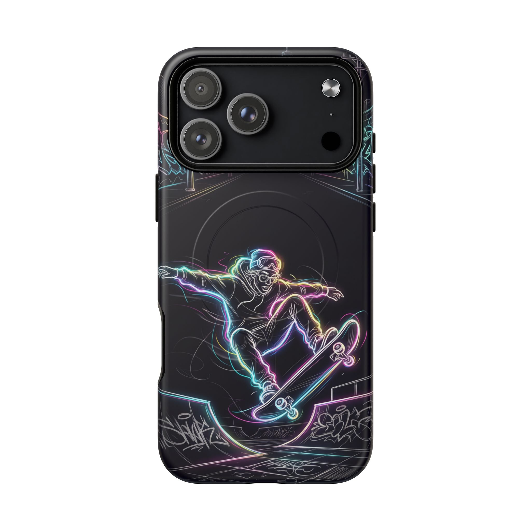 Neon Skateboard MagSafe iPhone Case | Glow Skatepark Protective Cover