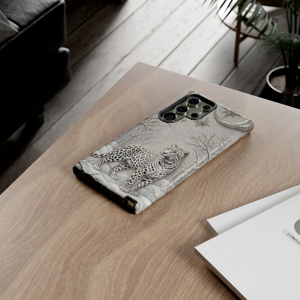 Snow Leopard Samsung Galaxy Phone Case | Winter Moon Forest Protective Phone Cover