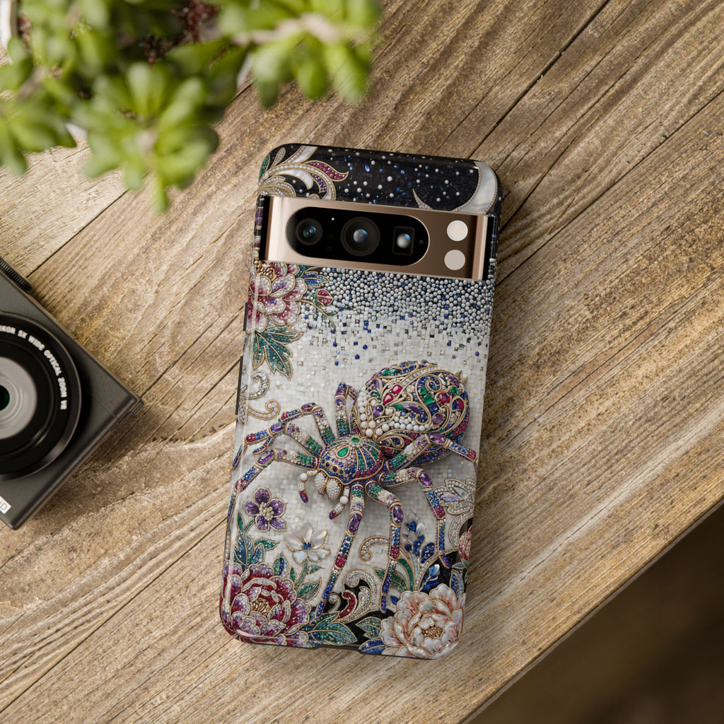 Gemstone Spider Moon Google Pixel Phone Case | Boho Floral Protective Tough Case