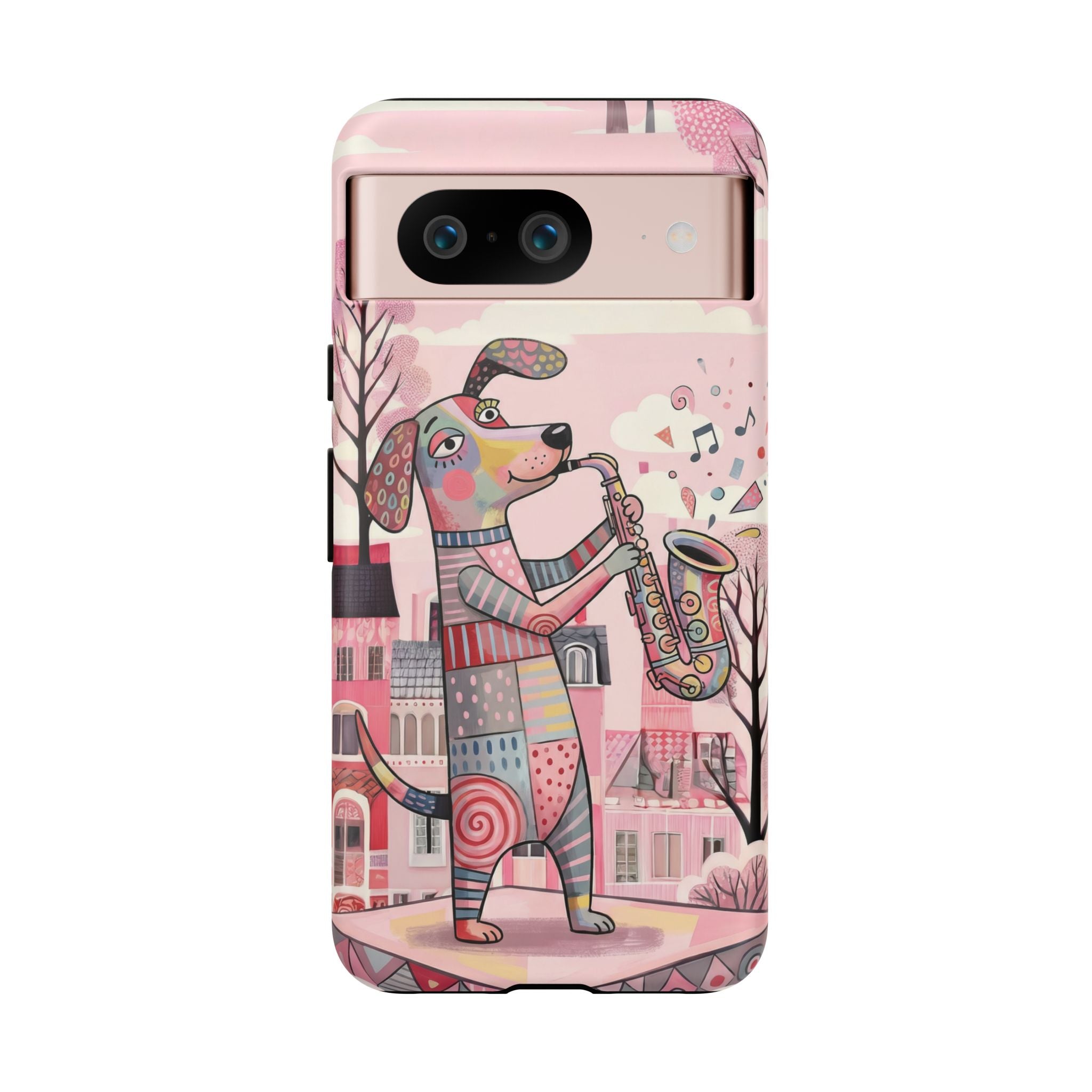 Saxophone Dog Google Pixel Phone Case | Cute Pink Musical Art Protective Case