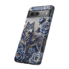 Blue Floral Wolf Tough Google Pixel Phone Case | Moonlit Wolf Protective Cover