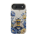 Floral Bee Tough iPhone Case | Blue & Yellow Moon Garden Design