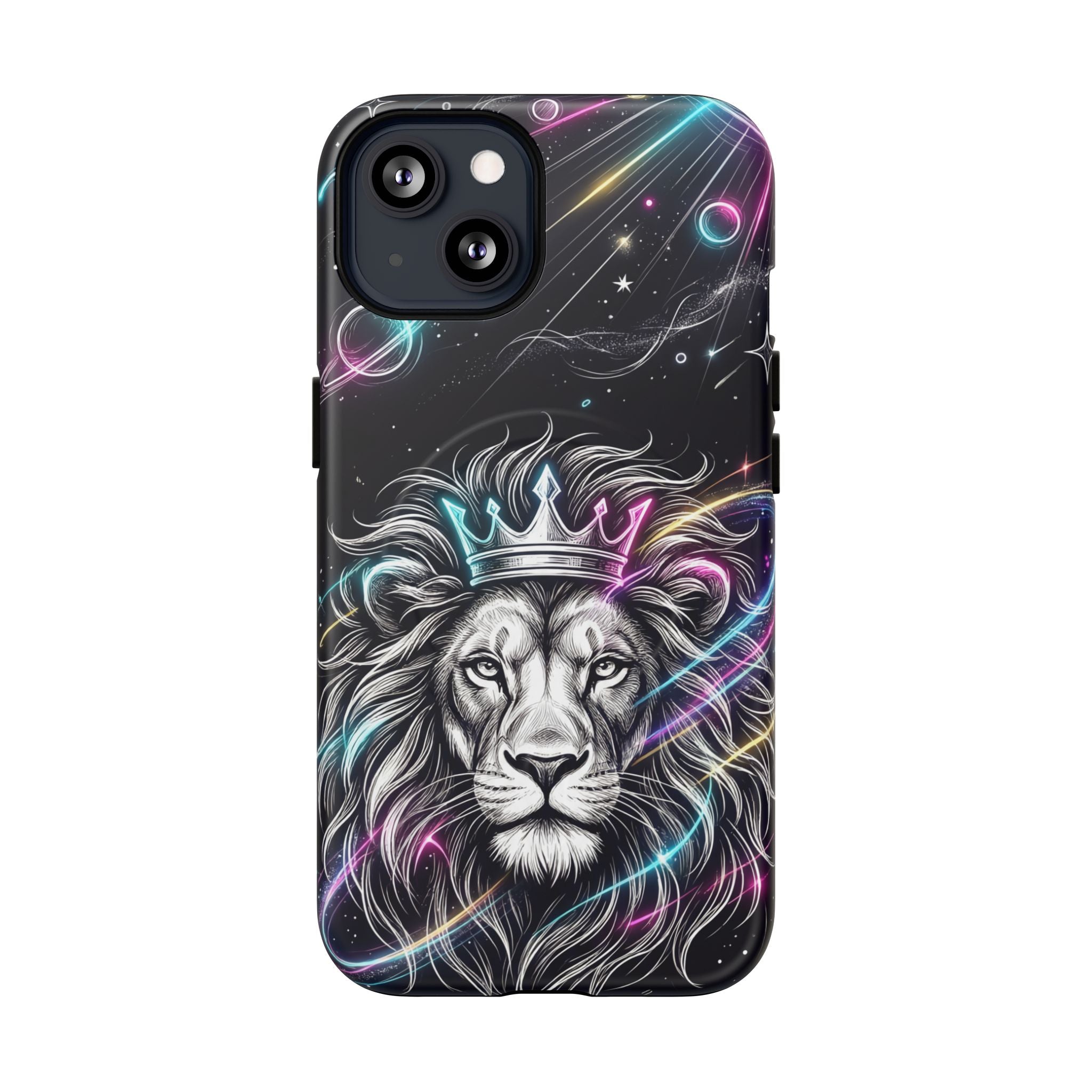 Galaxy Lion MagSafe iPhone Case | Neon Crowned Lion Protective Case