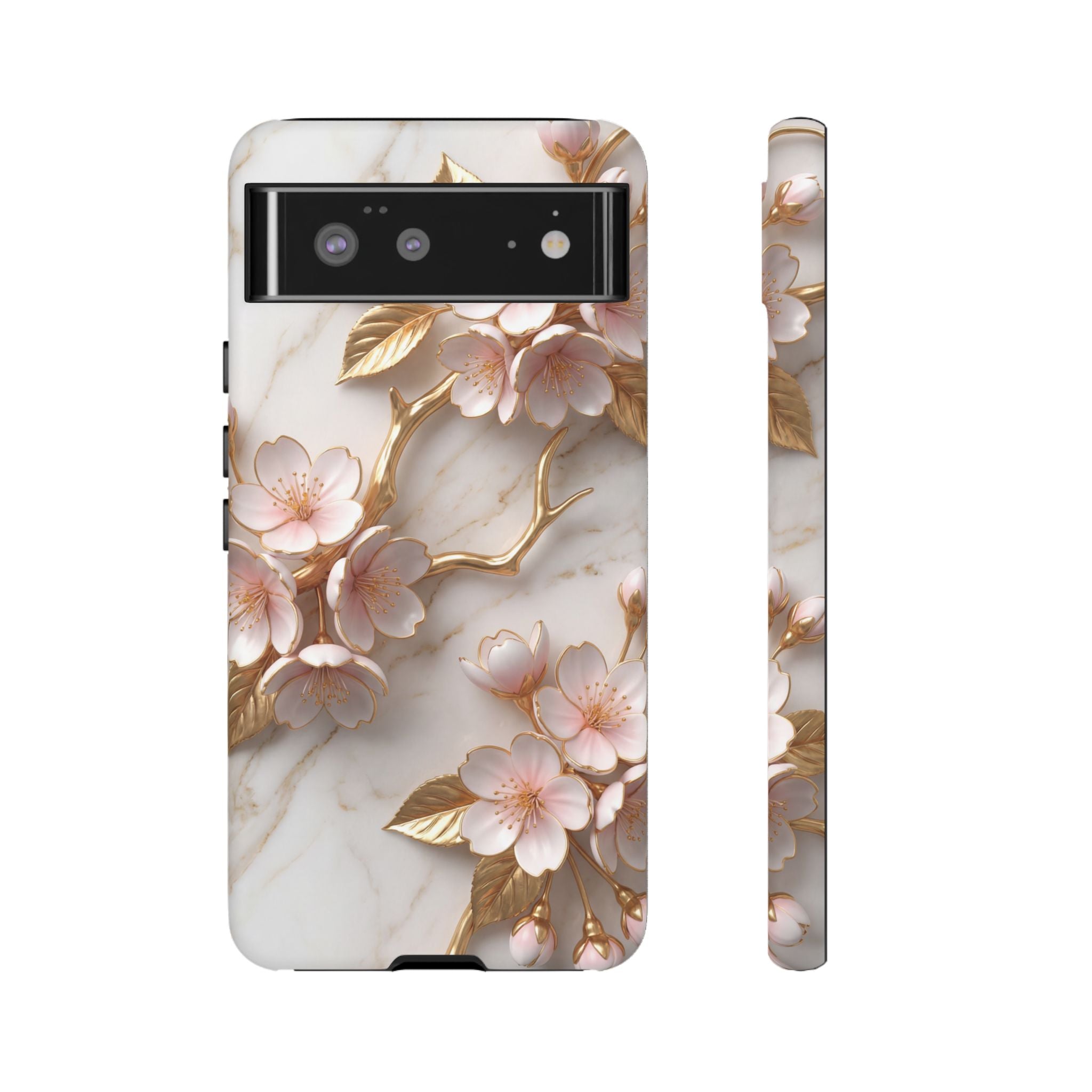 Floral Marble Google Pixel Case — Sakura Gold Cherry Blossom Tough Case