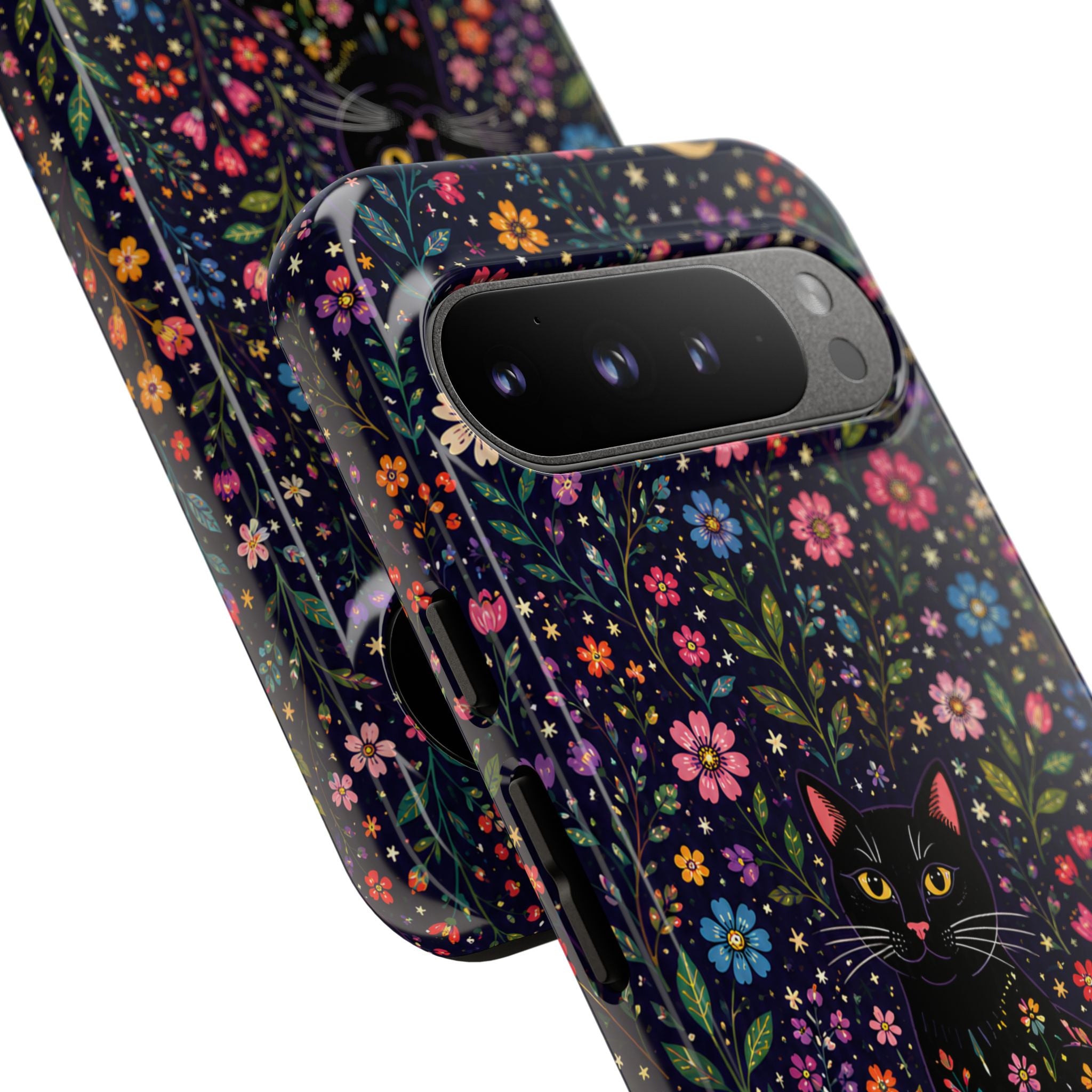 Celestial Black Cat Google Pixel Phone Case | Whimsigoth Floral