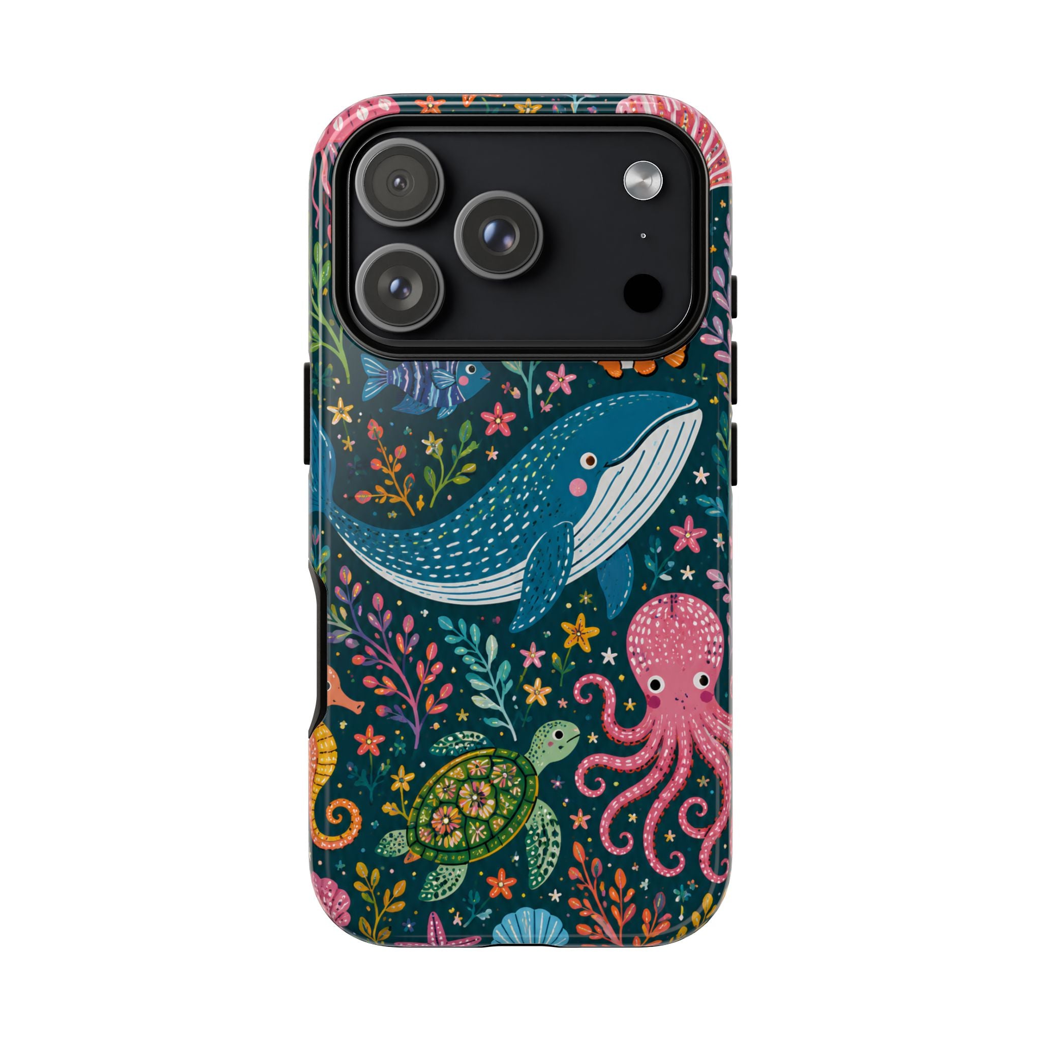 Ocean Creatures Tough iPhone Case | Whale, Octopus & Turtle Underwater Pattern