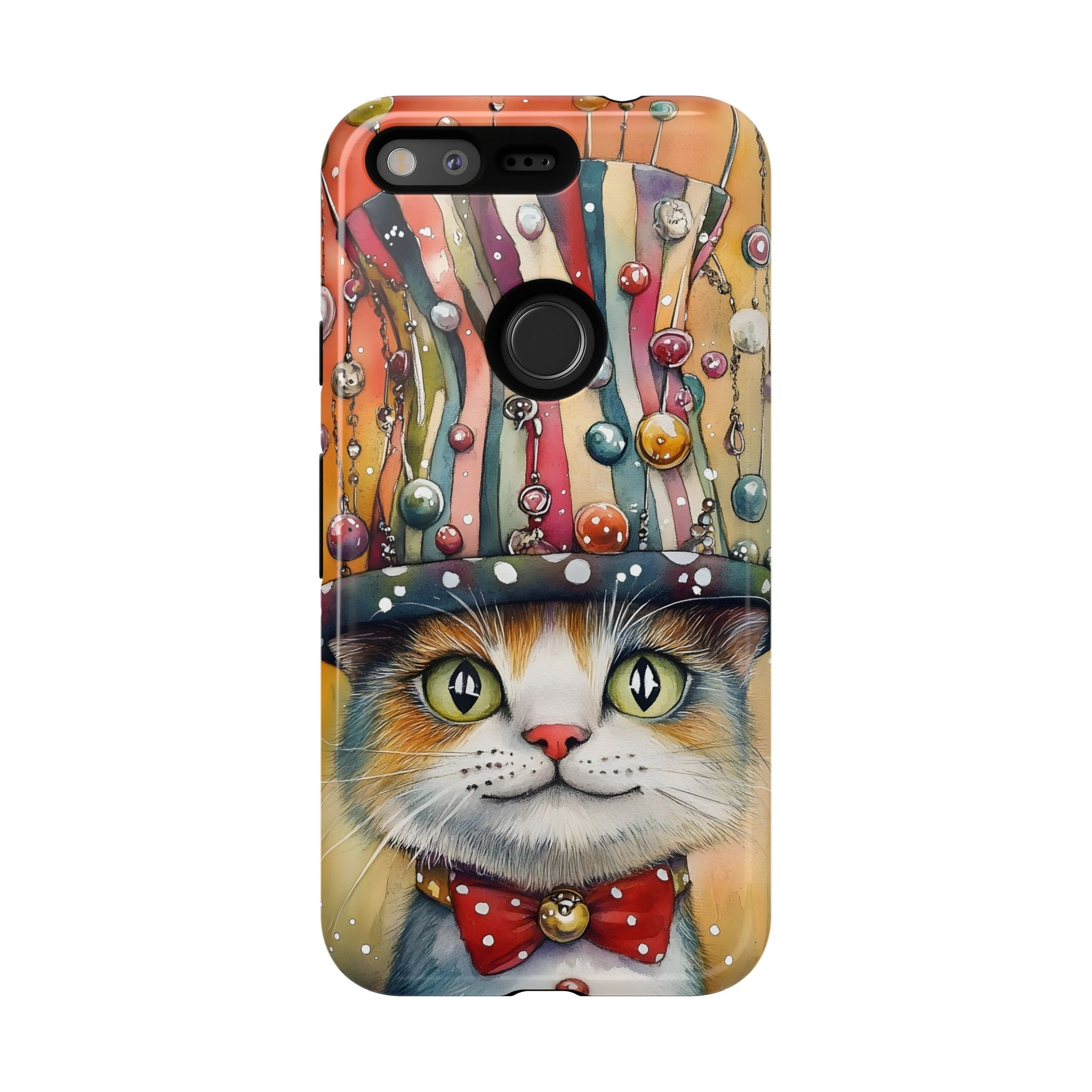 Cat in Colorful Top Hat Google Pixel Case — Whimsical Cat Art iPhone Case