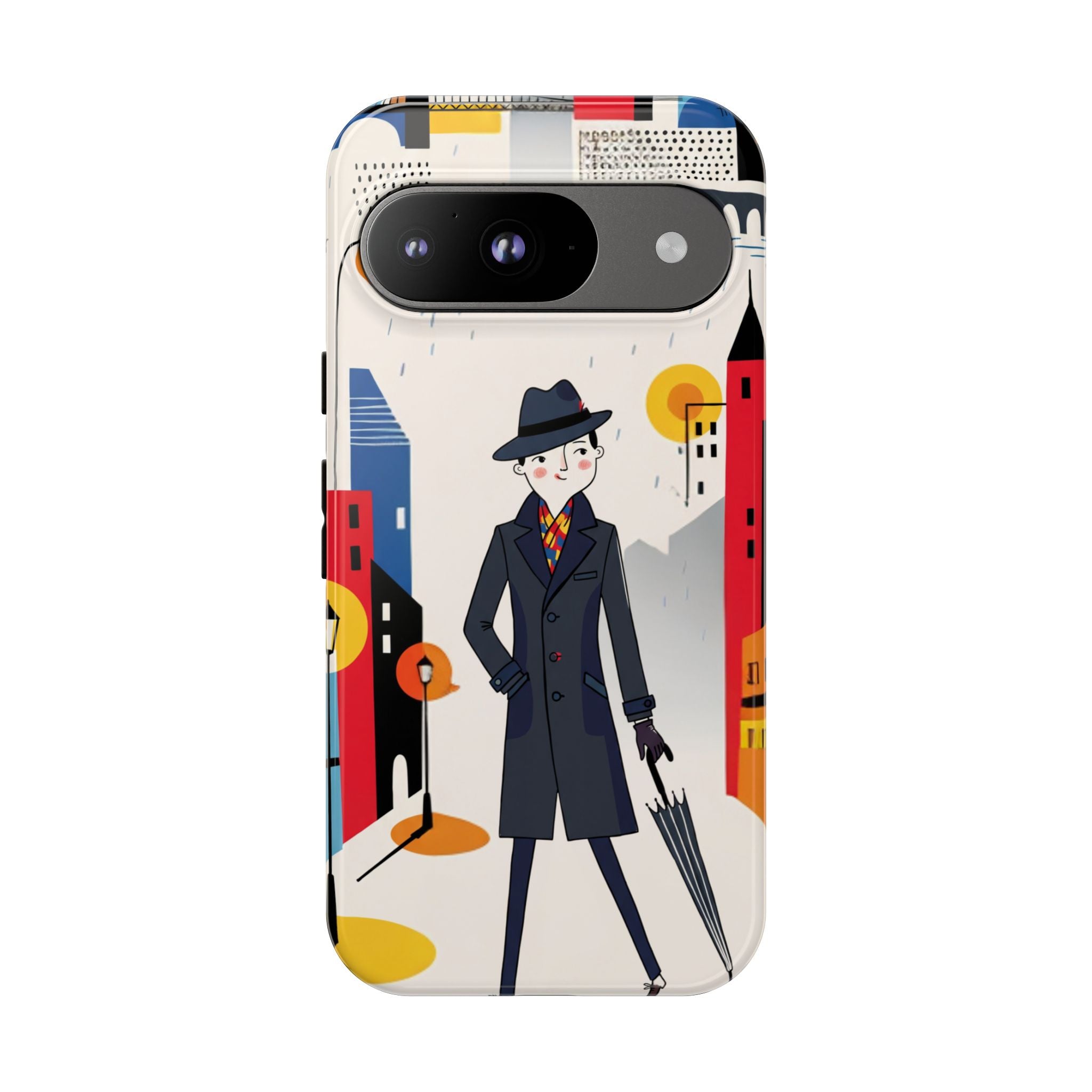 Retro Gentleman in Cityscape Illustration Google Pixel Phone Case