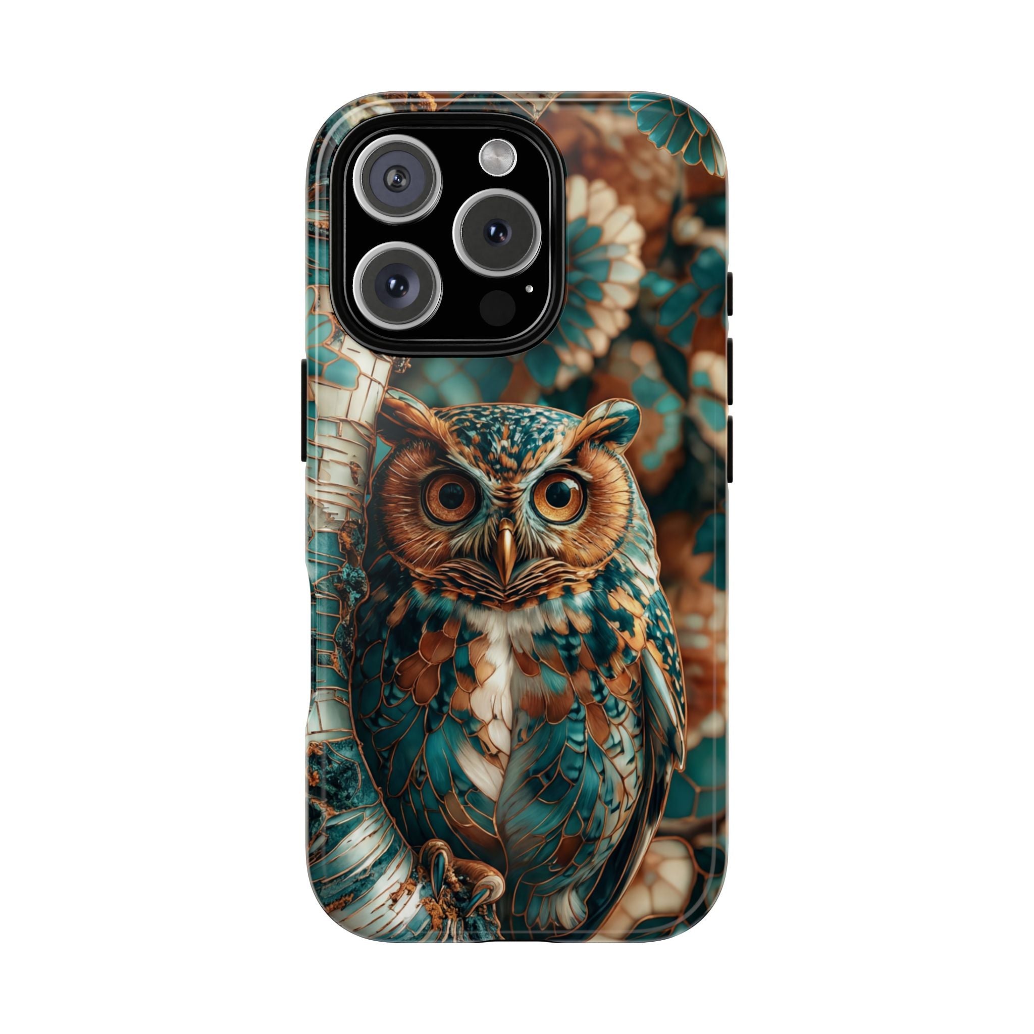 Owl Forest Tough iPhone Case | Teal & Brown Rustic Wildlife Protective Cover