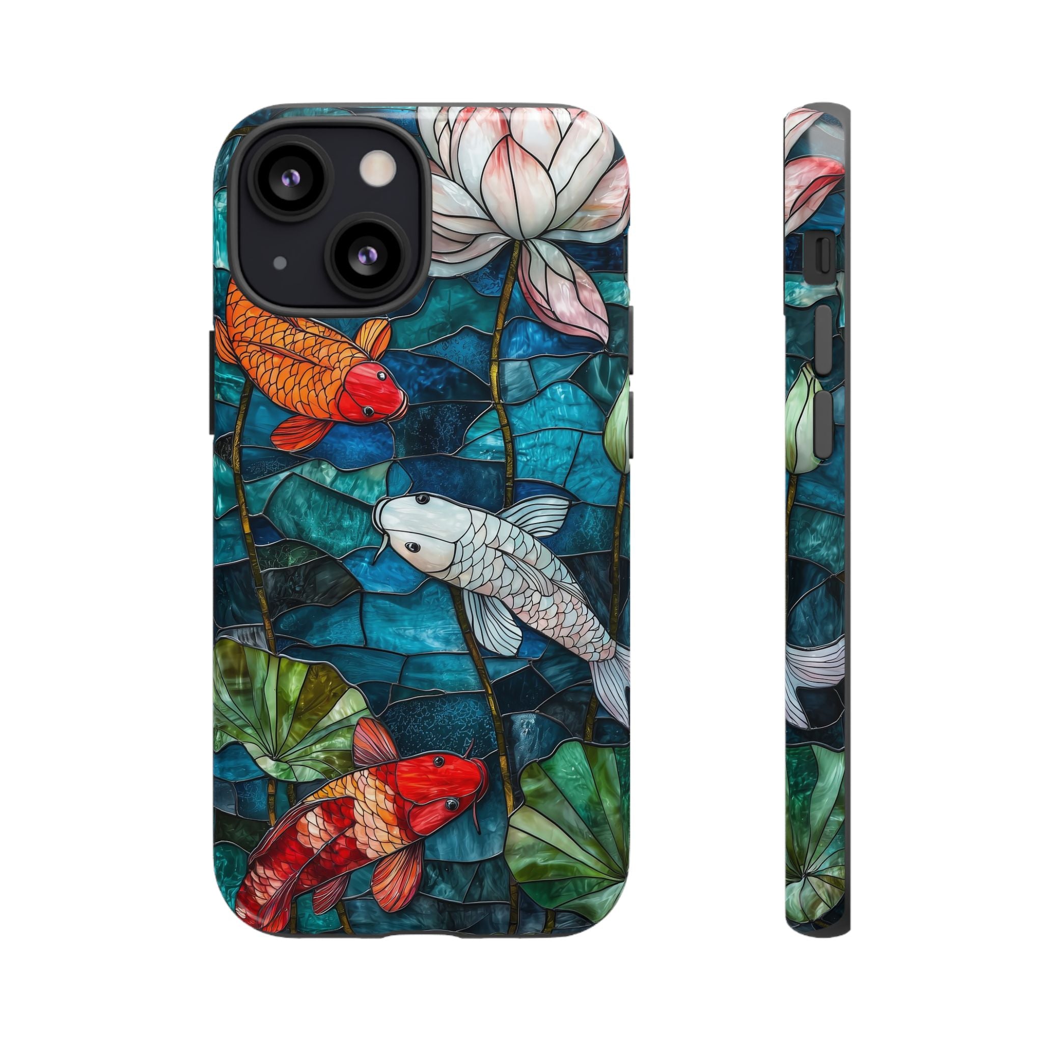 Koi Pond Tough iPhone Case — Stained Glass Lotus & Koi Design