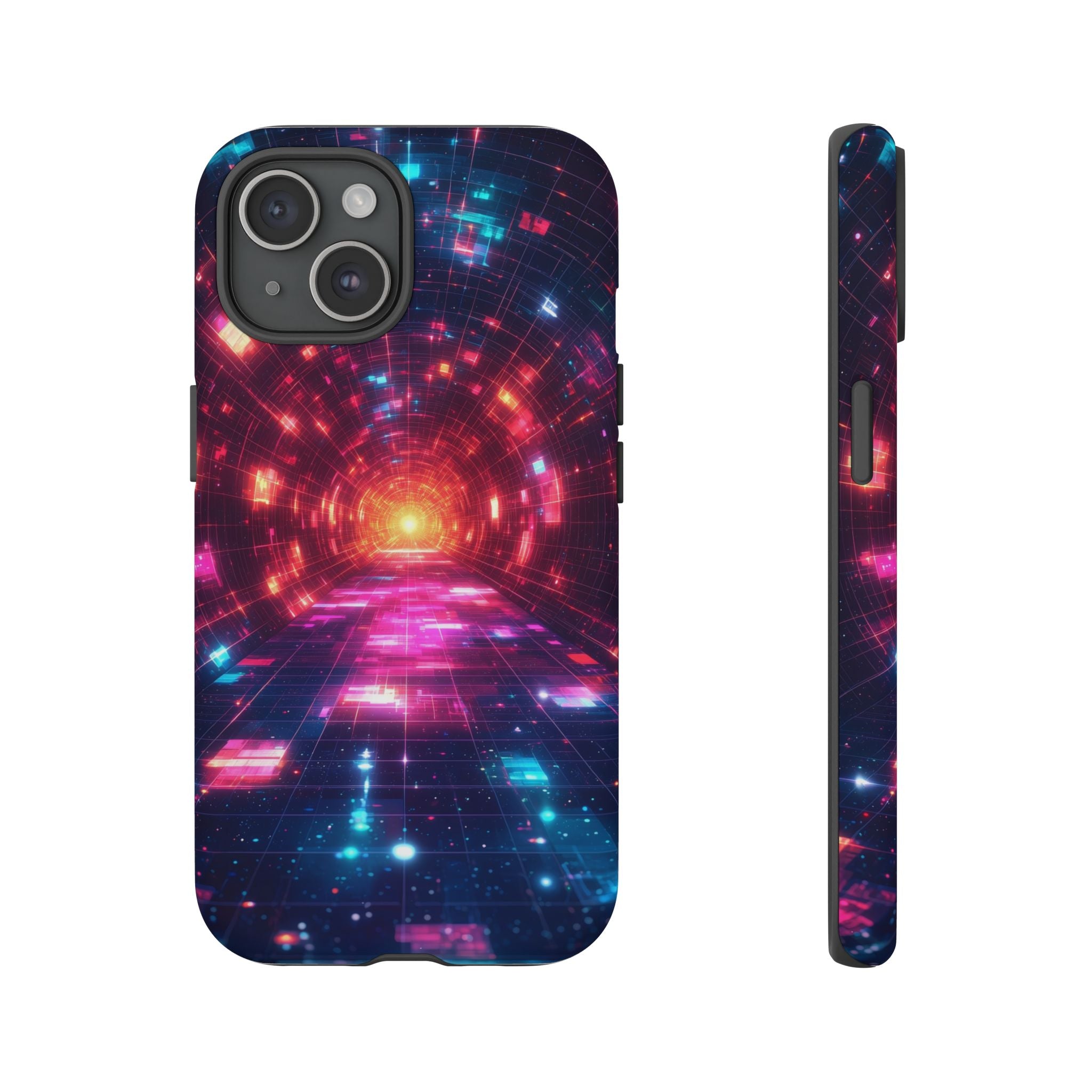 Neon Tunnel Tough iPhone Case — Retro Futuristic Galaxy Design