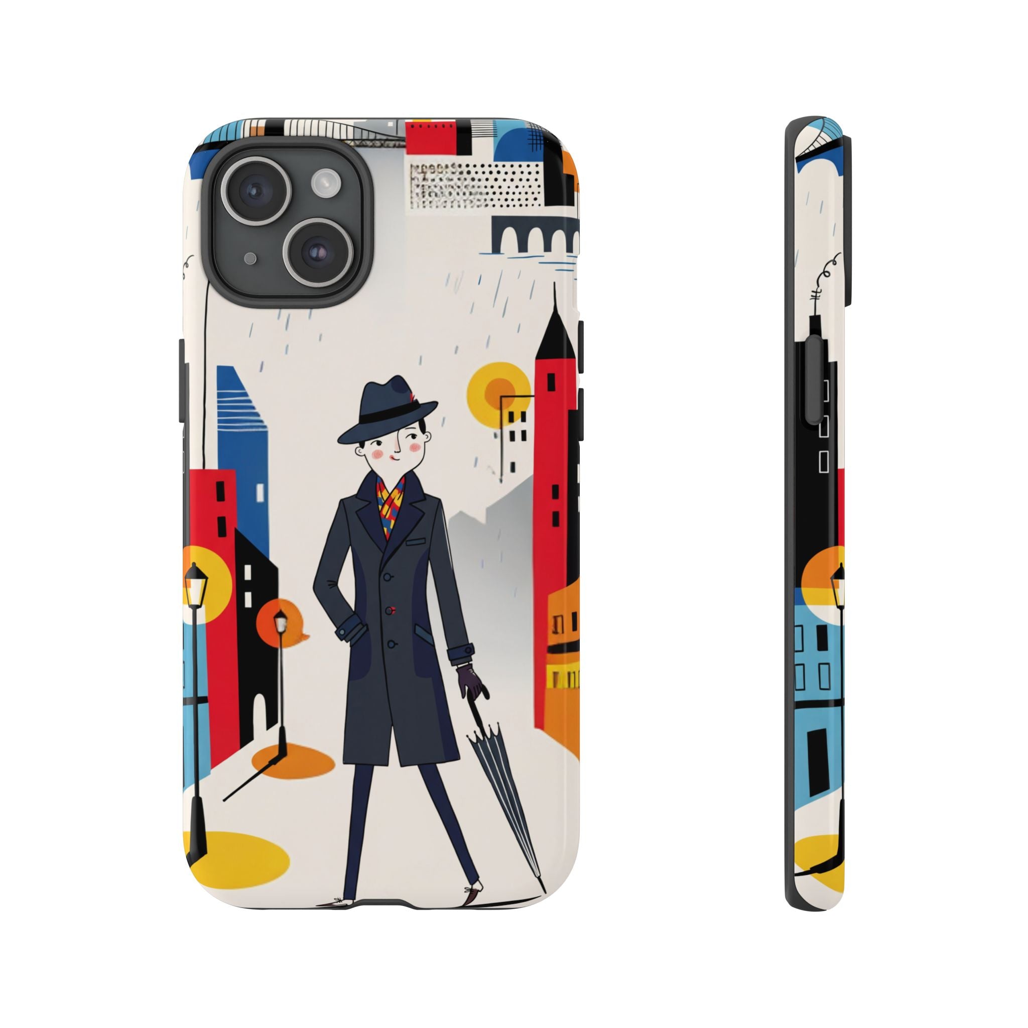 Retro Gentleman in Cityscape Illustration iPhone Case