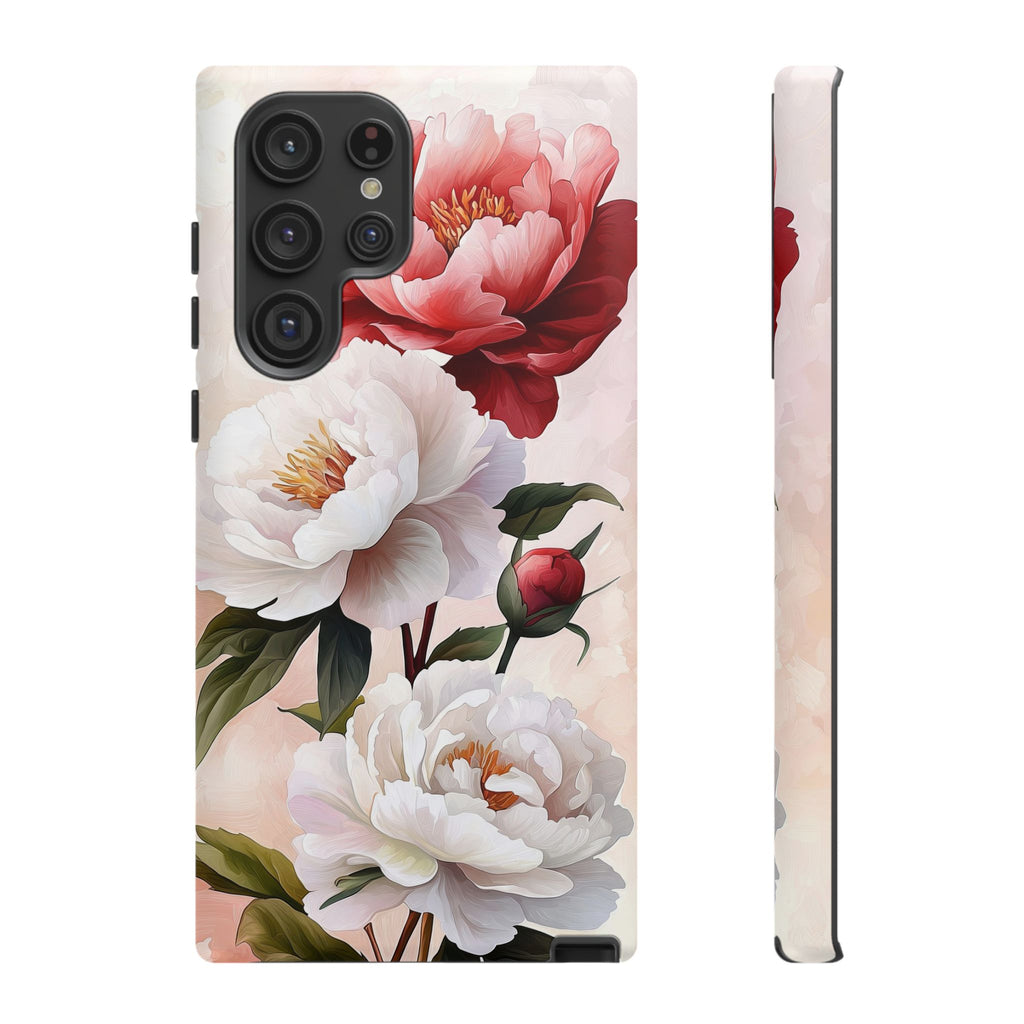 Custodia per Samsung Galaxy con motivo floreale Peony | Rosa bianca vintage