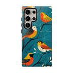 Bird Pattern Tough Samsung Galaxy Phone Case | Colourful Songbirds on Teal Background