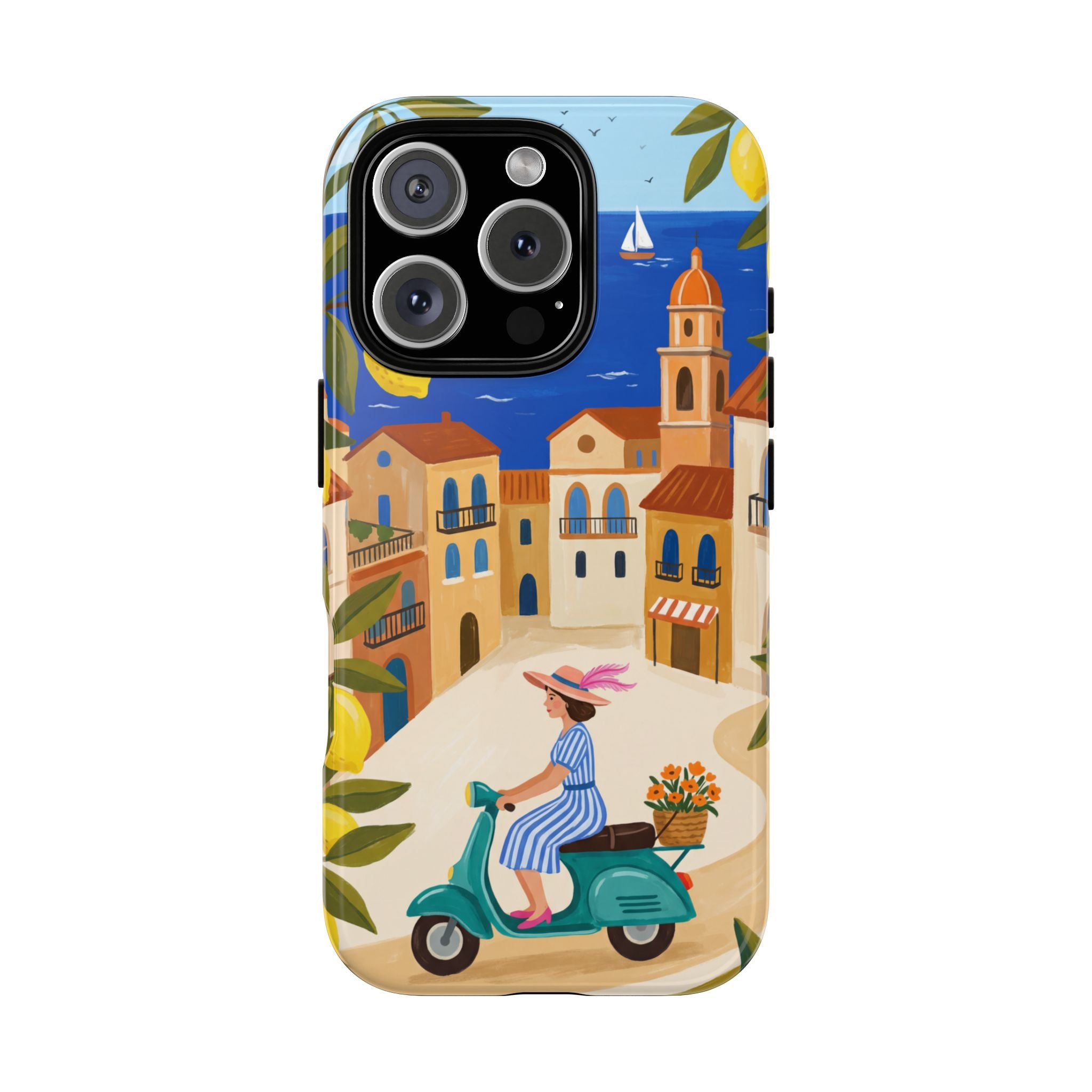 Mediterranean Scooter iPhone Case | Coastal Lemon Grove Design