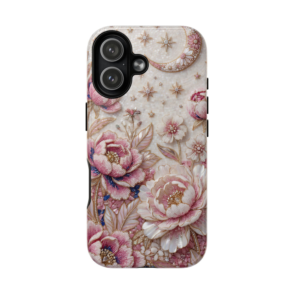 Cover iPhone MagSafe "Floral Moon Tough" | Guscio Protettivo Peonia Rosa Vintage