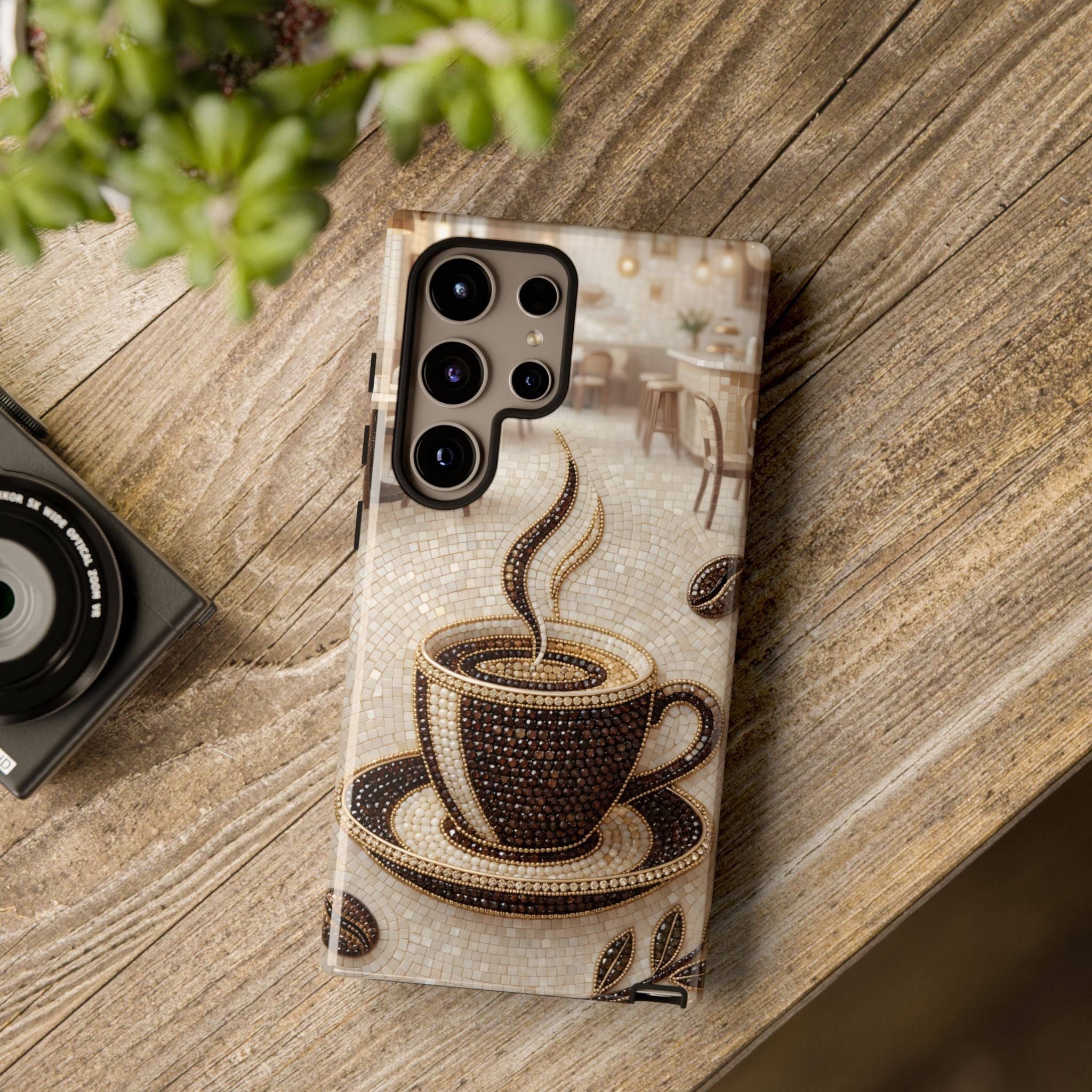 Coffee Mosaic Samsung Galaxy Phone Case - Steaming Cup Cafe Design