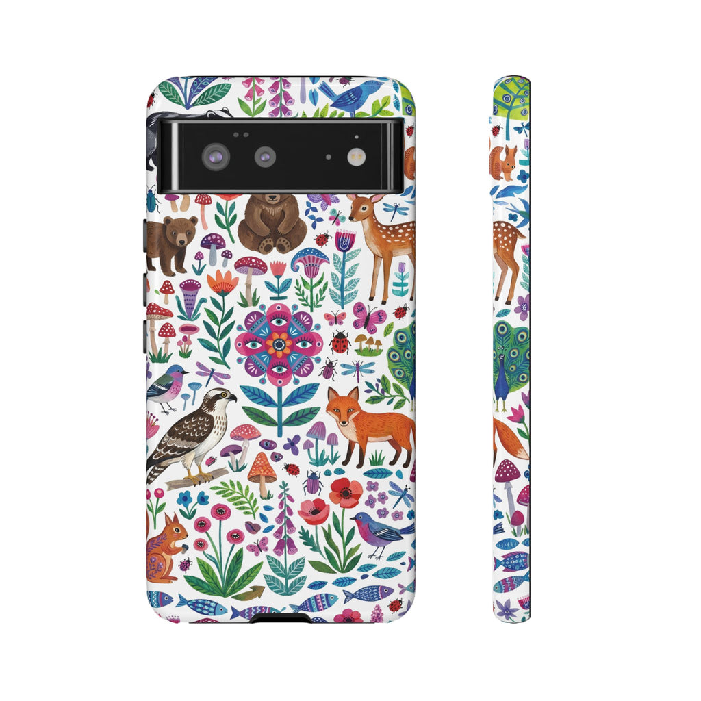 Wild Garden Google Pixel Phone Case | Cute Forest Animals Floral Pattern Tough Case