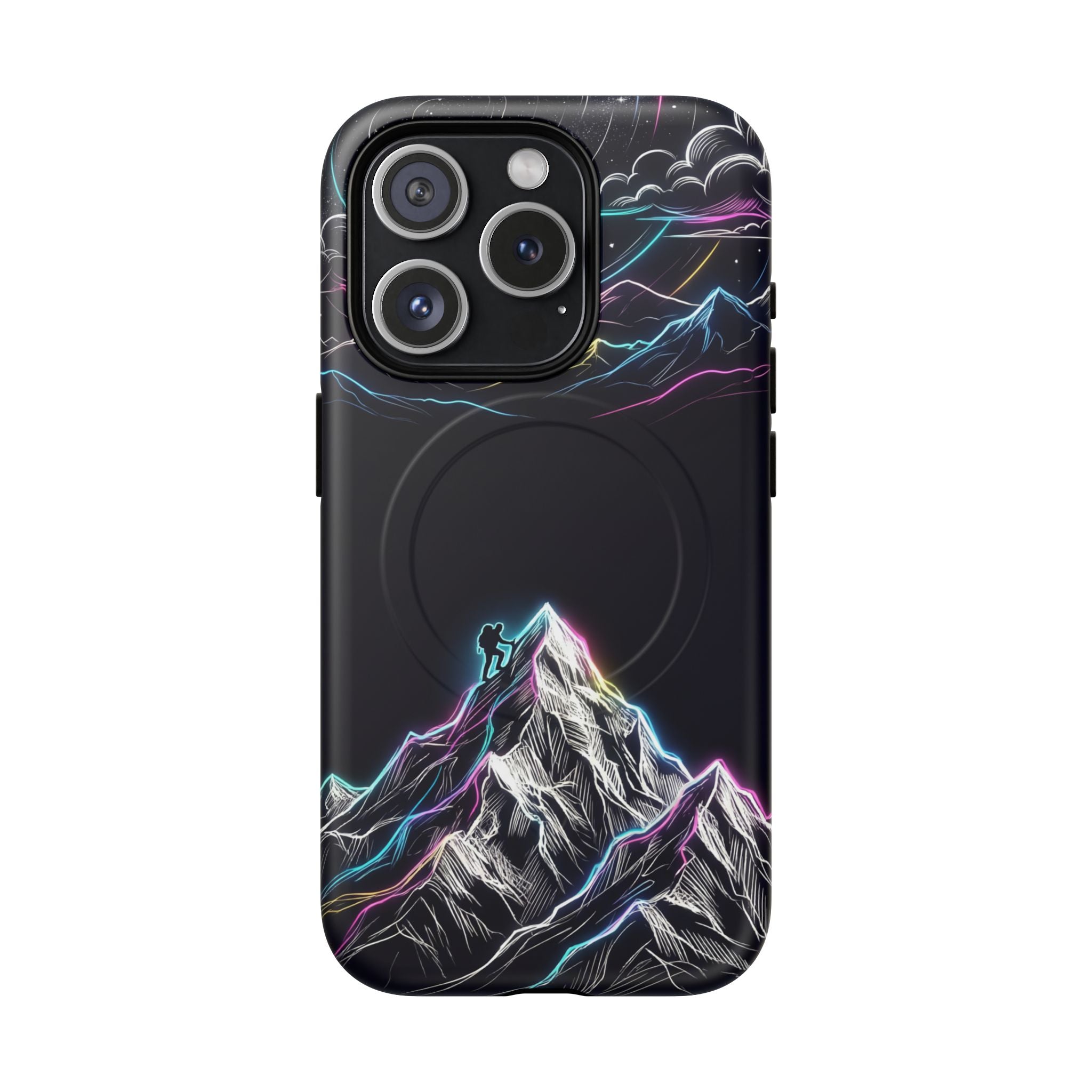 Mount Everest Neon MagSafe iPhone Case | Dark Cosmic Climber Protective Cover