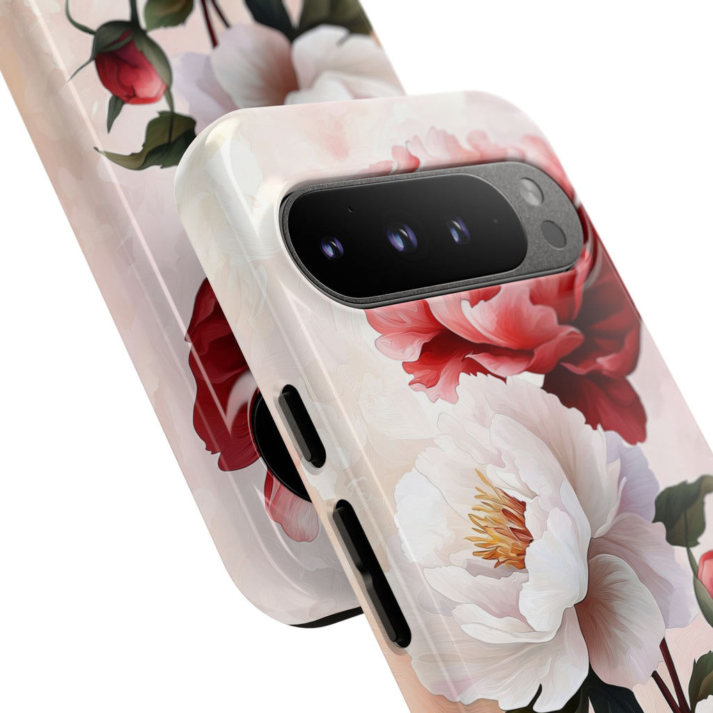 Custodia per Google Pixel con motivo floreale Peonie | Fiore vintage rosa e bianco
