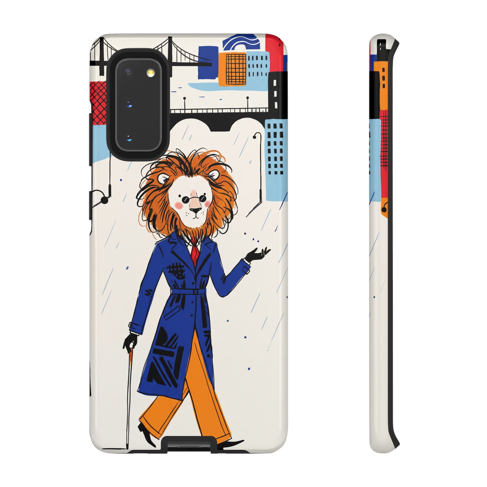 Lion Gentleman Samsung Galaxy Phone Case | Dapper Lion in City Rain