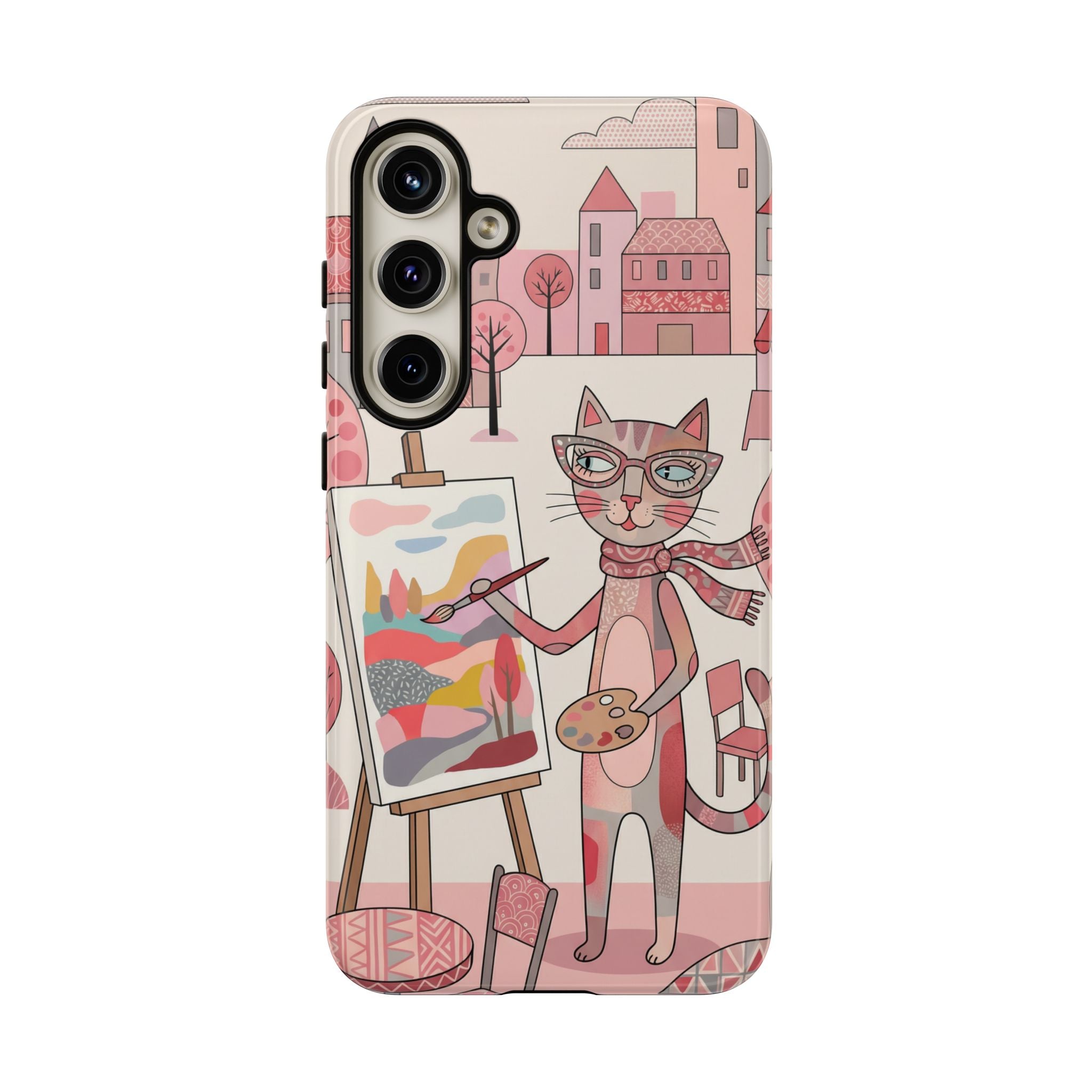 Artistic Cat Samsung Galaxy Phone Case | Painter Kitty Illustration Tough Case