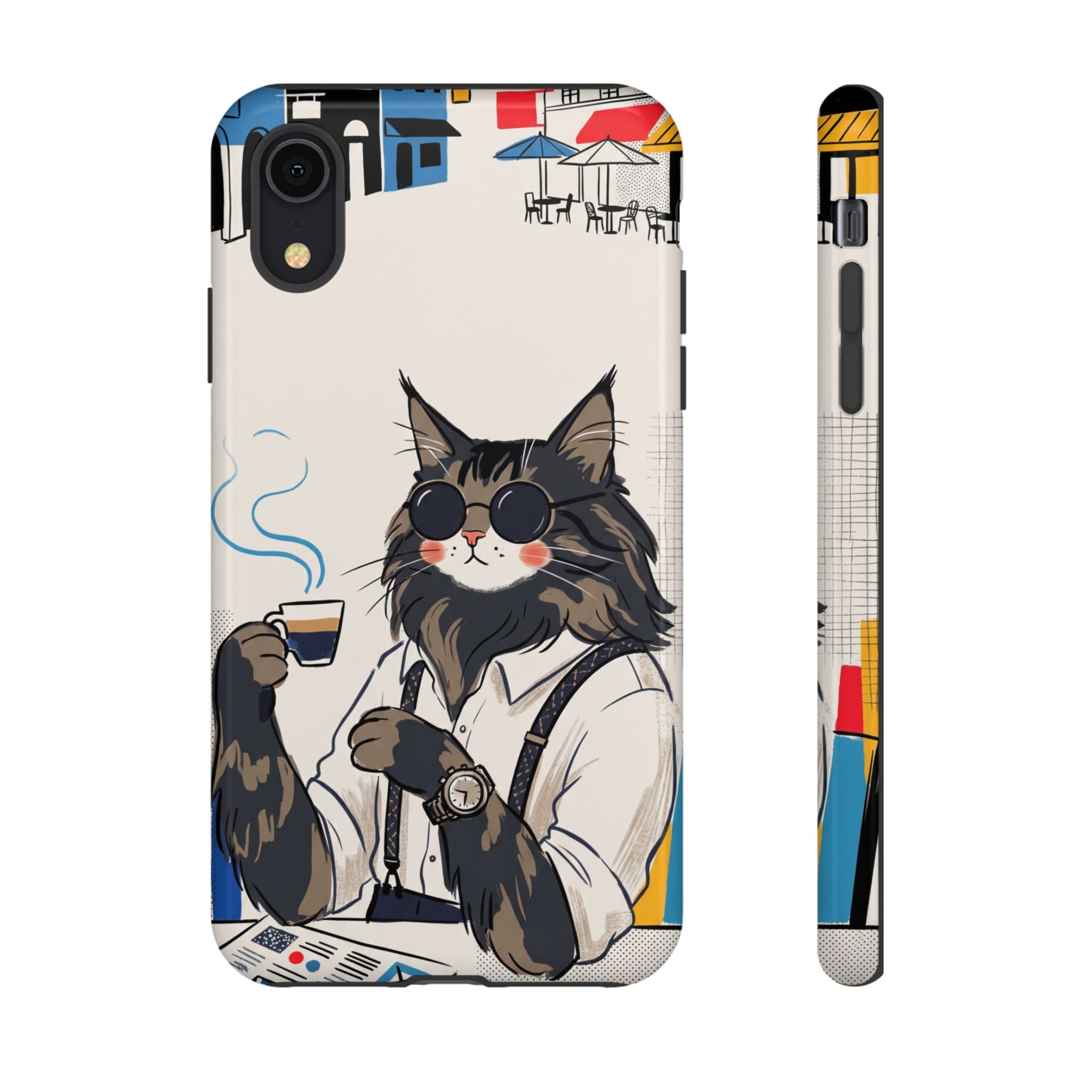 Cat Barista iPhone Case | Cool Cat in Sunglasses Coffee Shop Design
