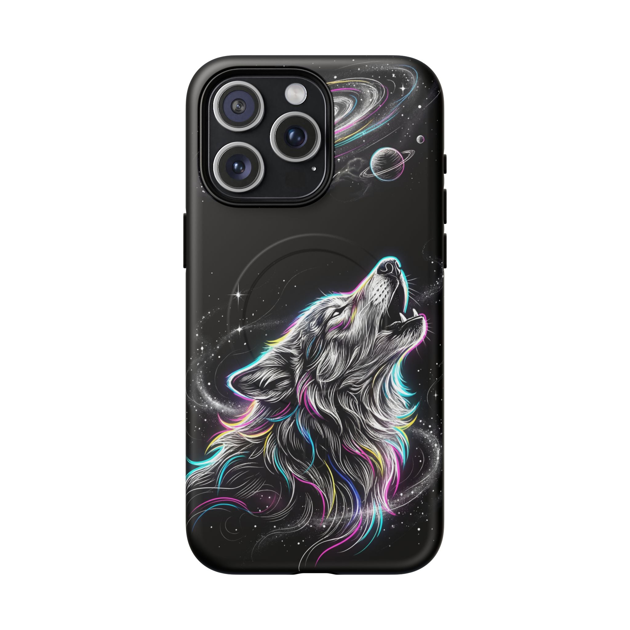 Wolf Galaxy Tough MagSafe iPhone Case | Colorful Howling Wolf Space Design