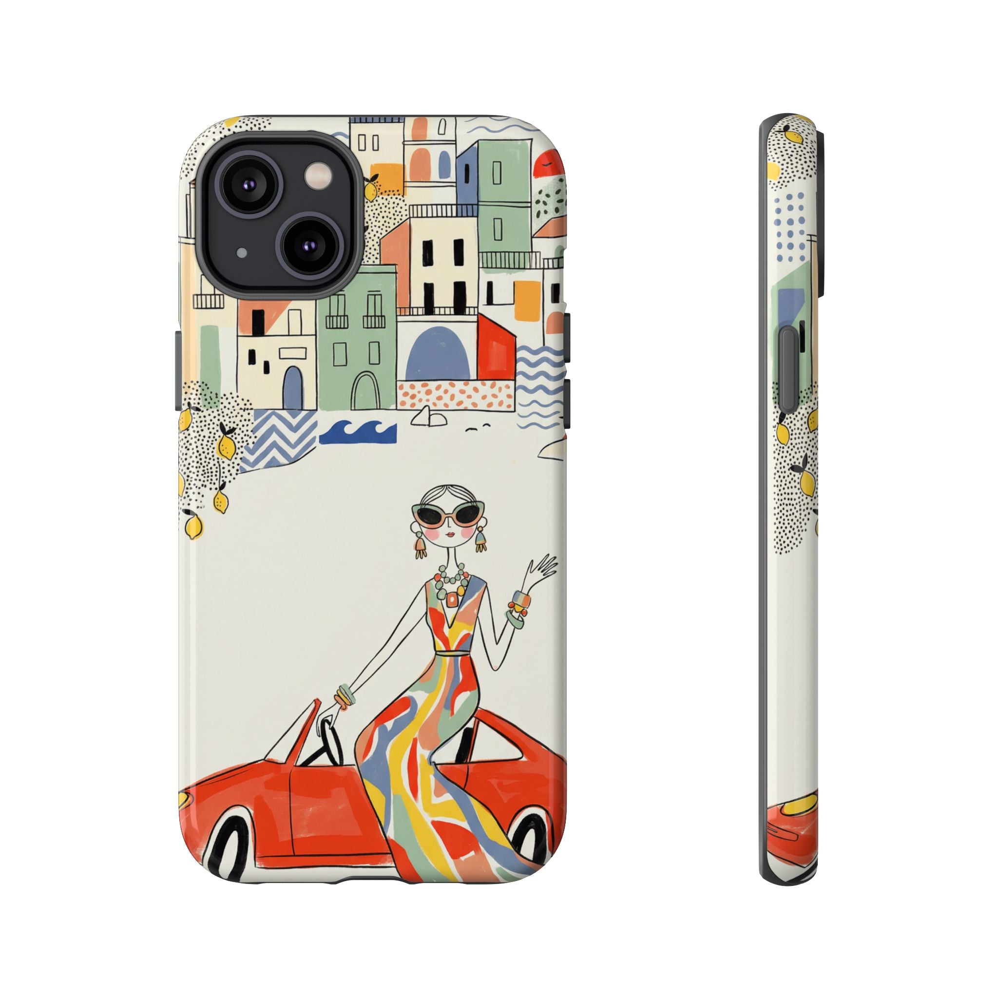 Stylish Riviera iPhone Case | Chic Retro Woman in Convertible Design