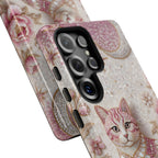 Custodia per telefono Samsung Galaxy con gatto floreale vintage | Cover per telefono con luna rosa e rose