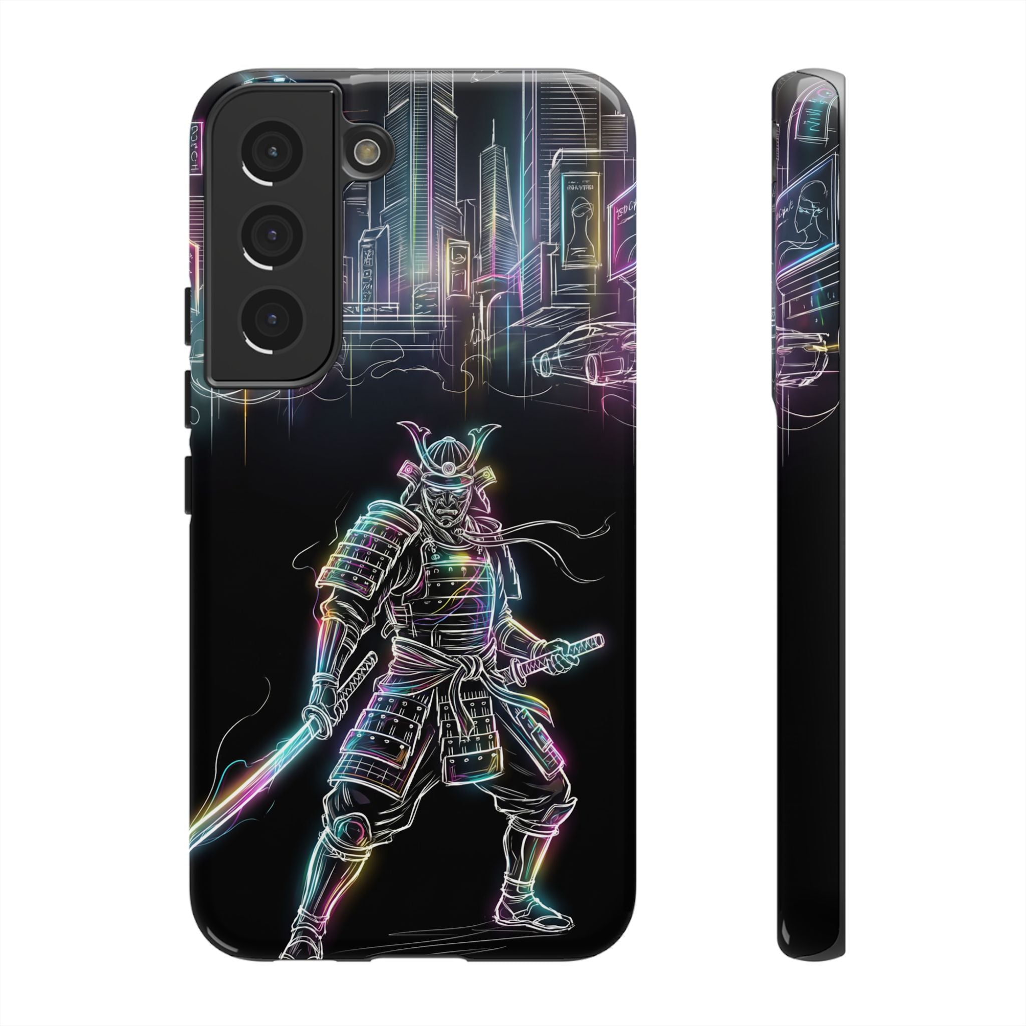 Neon Samurai Samsung Galaxy Phone Case | Cyberpunk City Armor