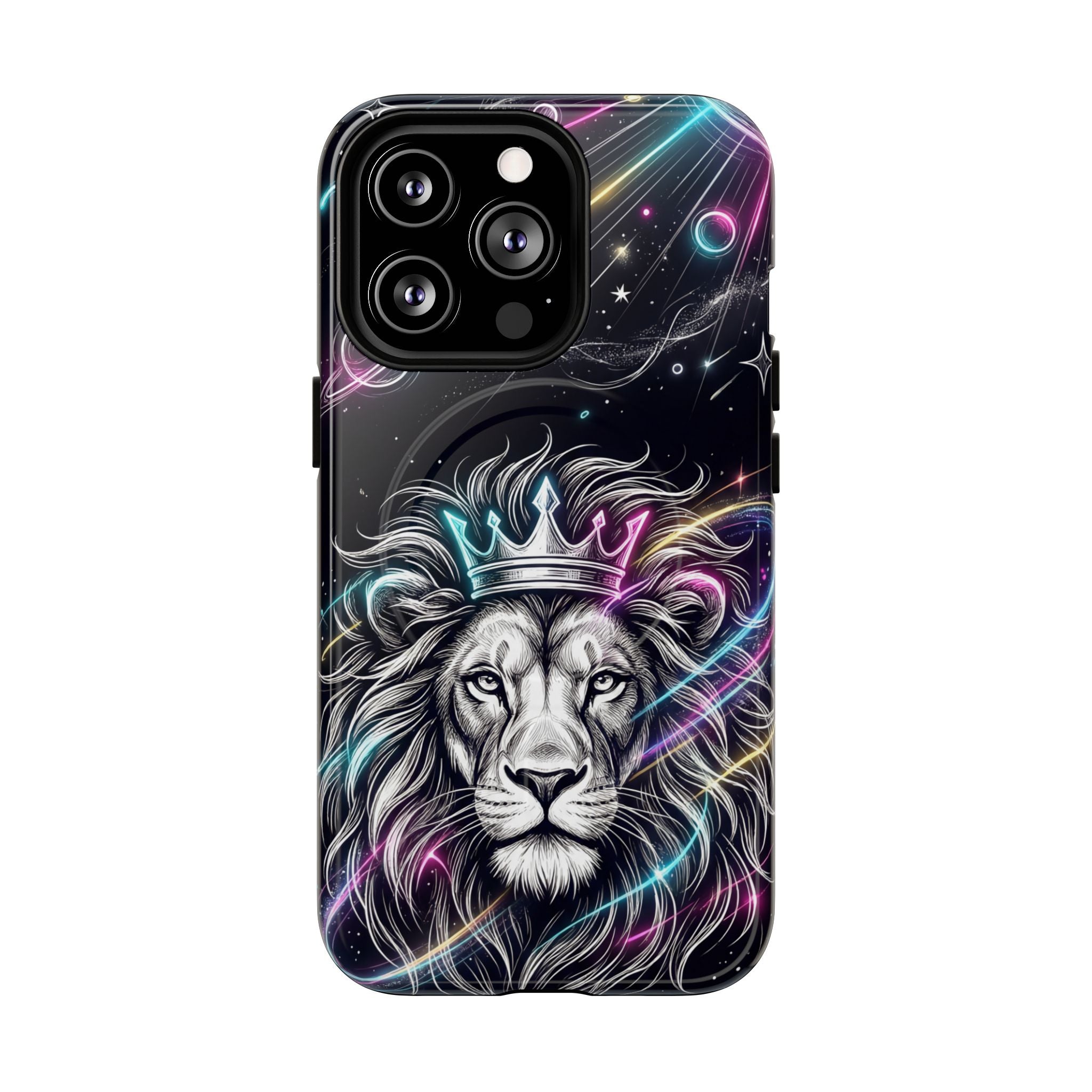 Galaxy Lion MagSafe iPhone Case | Neon Crowned Lion Protective Case