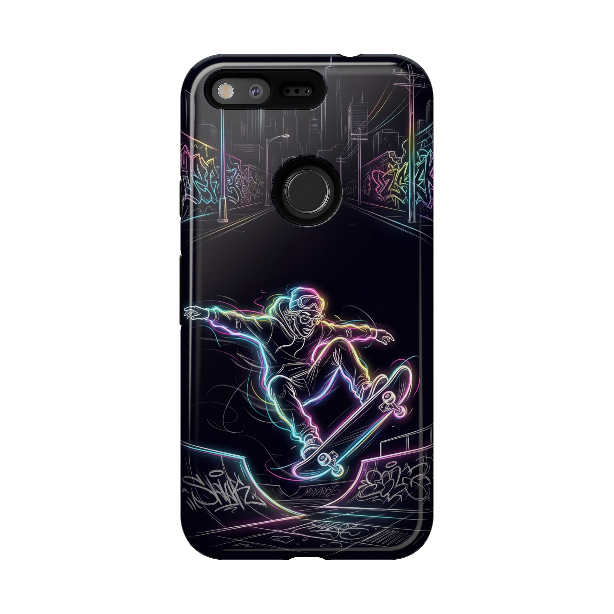 Neon Skateboard Google Pixel Phone Case | Glow Skatepark Protective Cover