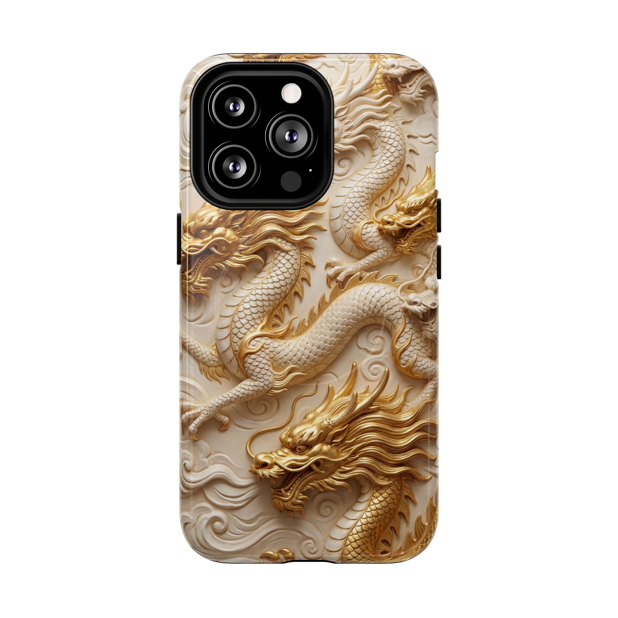 Dragon Relief Tough MagSafe Phone Case — Gold Carved Dragon Design