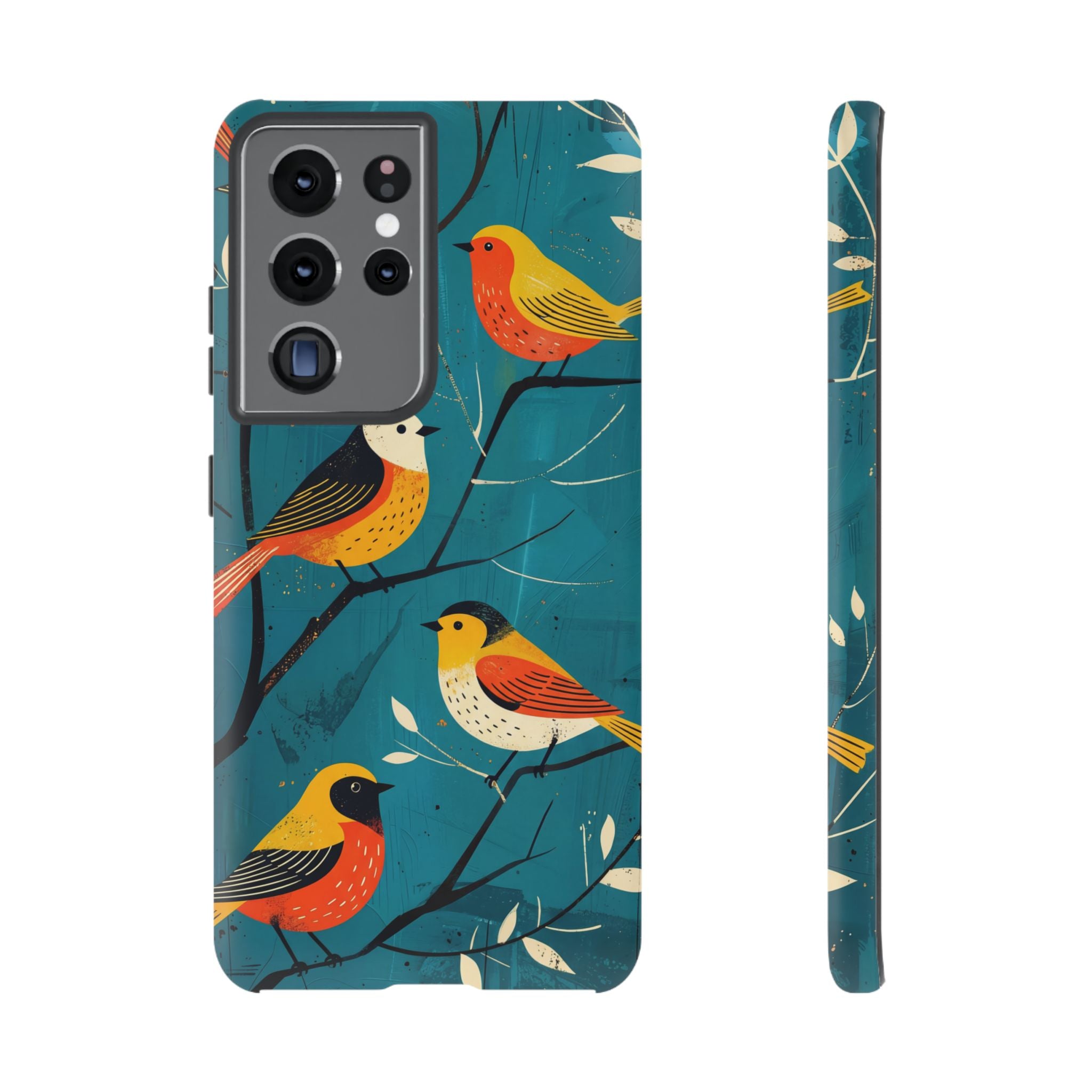 Bird Pattern Tough Samsung Galaxy Phone Case | Colourful Songbirds on Teal Background